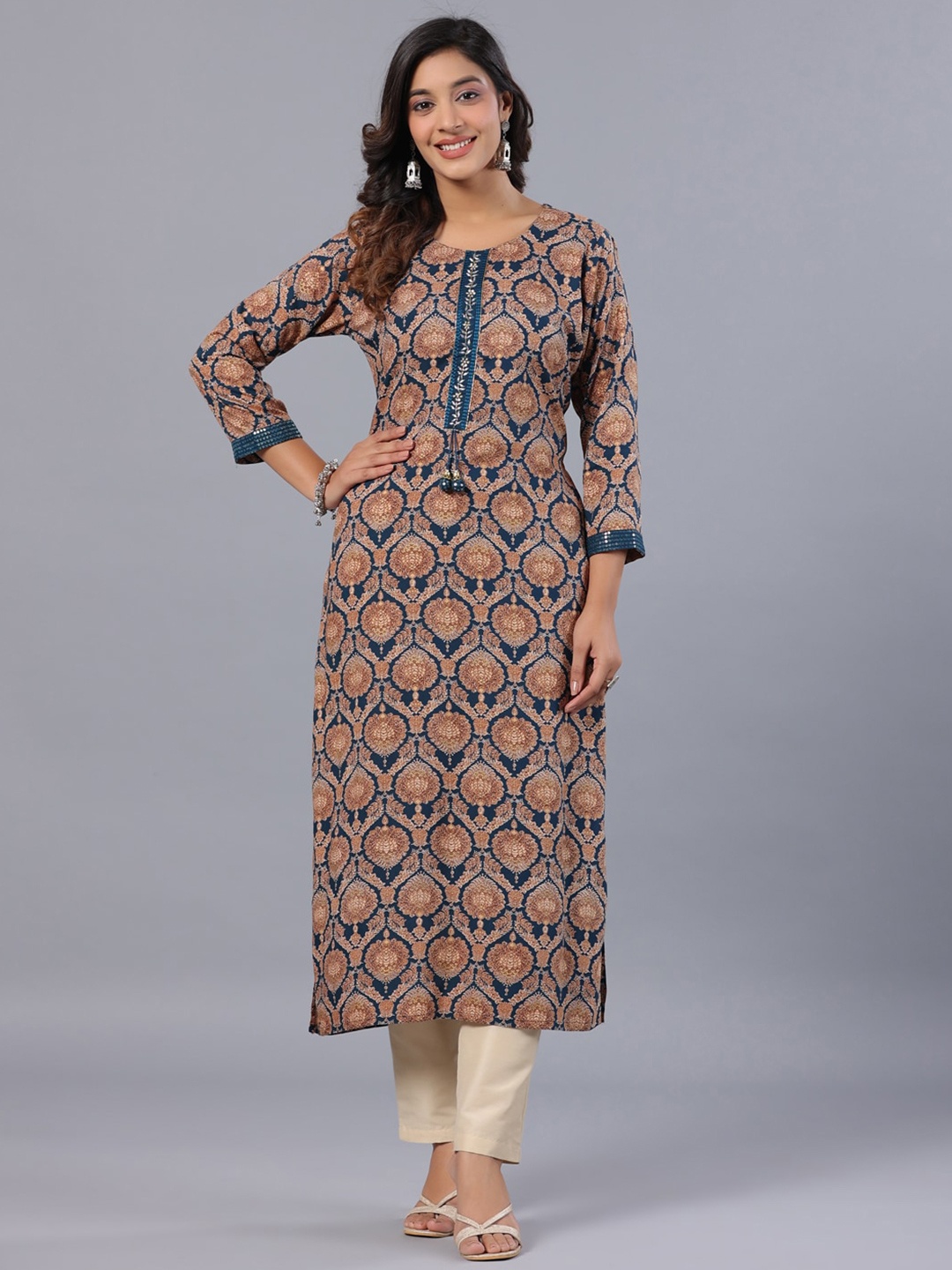 Amchoor Ethnic Motifs Printed Round Neck Sequinned Thread Work Straight Kurta, Teal
Amchoor Ethnic Motifs Printed Round Neck Sequinned Thread Work Straight Kurta, Teal
