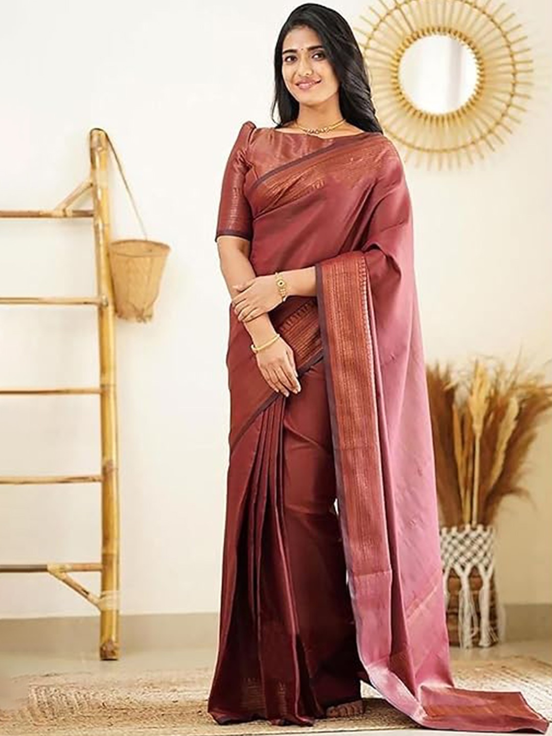 bansari textiles Ethnic Motifs Woven Design Zari Pure Silk Kanjeevaram Saree, Maroon
bansari textiles Ethnic Motifs Woven Design Zari Pure Silk Kanjeevaram Saree, Maroon