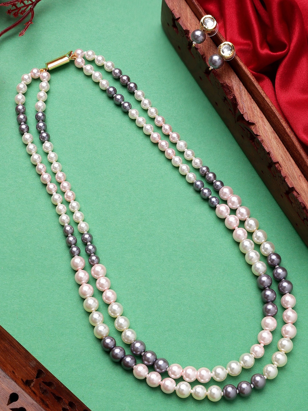 Mali Fionna Gold-Plated Artificial Stones-Studded & Beads-Beaded Necklace And Earrings, White
Mali Fionna Gold-Plated Artificial Stones-Studded & Beads-Beaded Necklace And Earrings, White