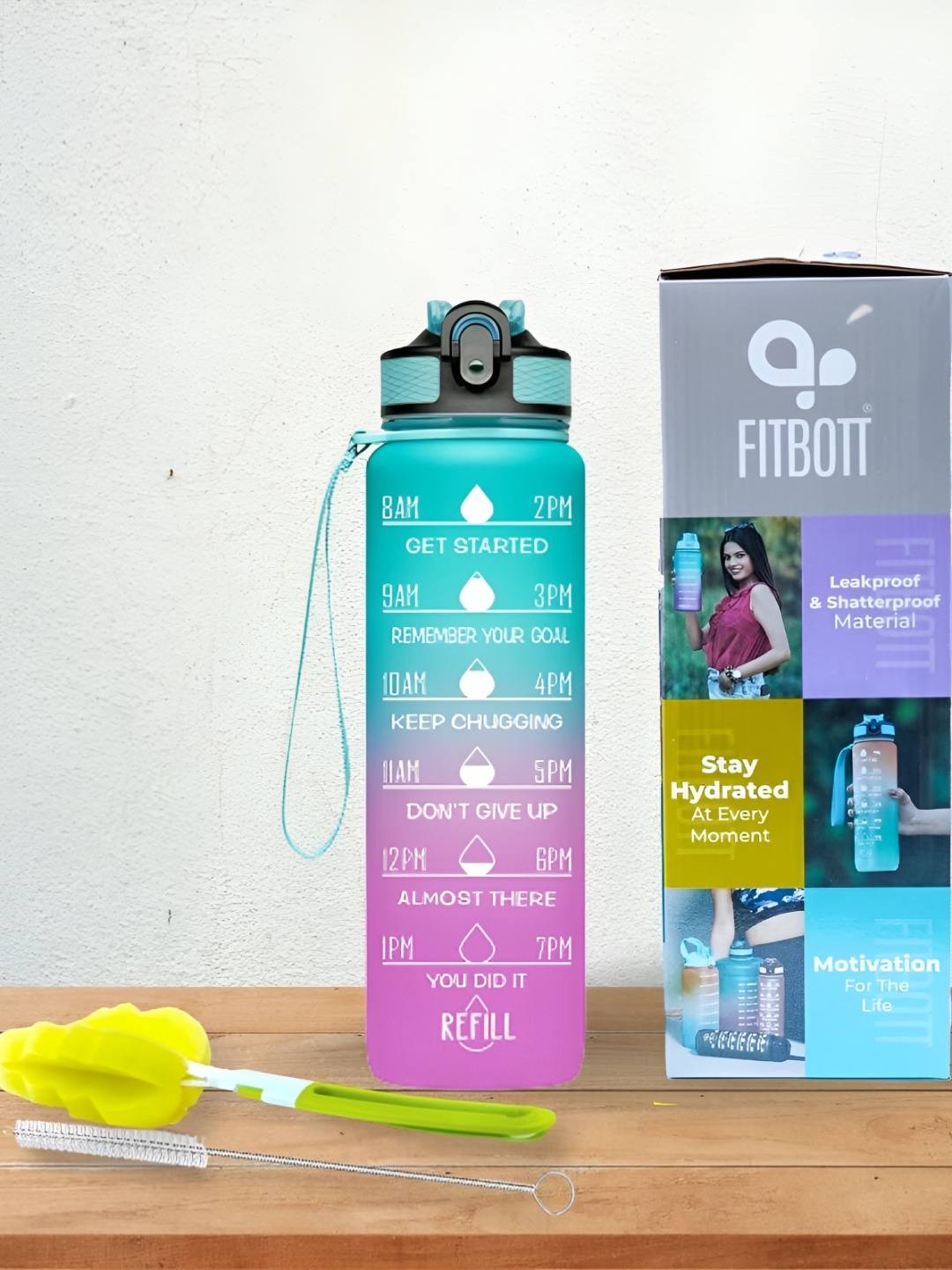 curio centre Green & Pink Typography Printed Tritan Time Markings Sports Water Bottle 1l
curio centre Green & Pink Typography Printed Tritan Time Markings Sports Water Bottle 1l