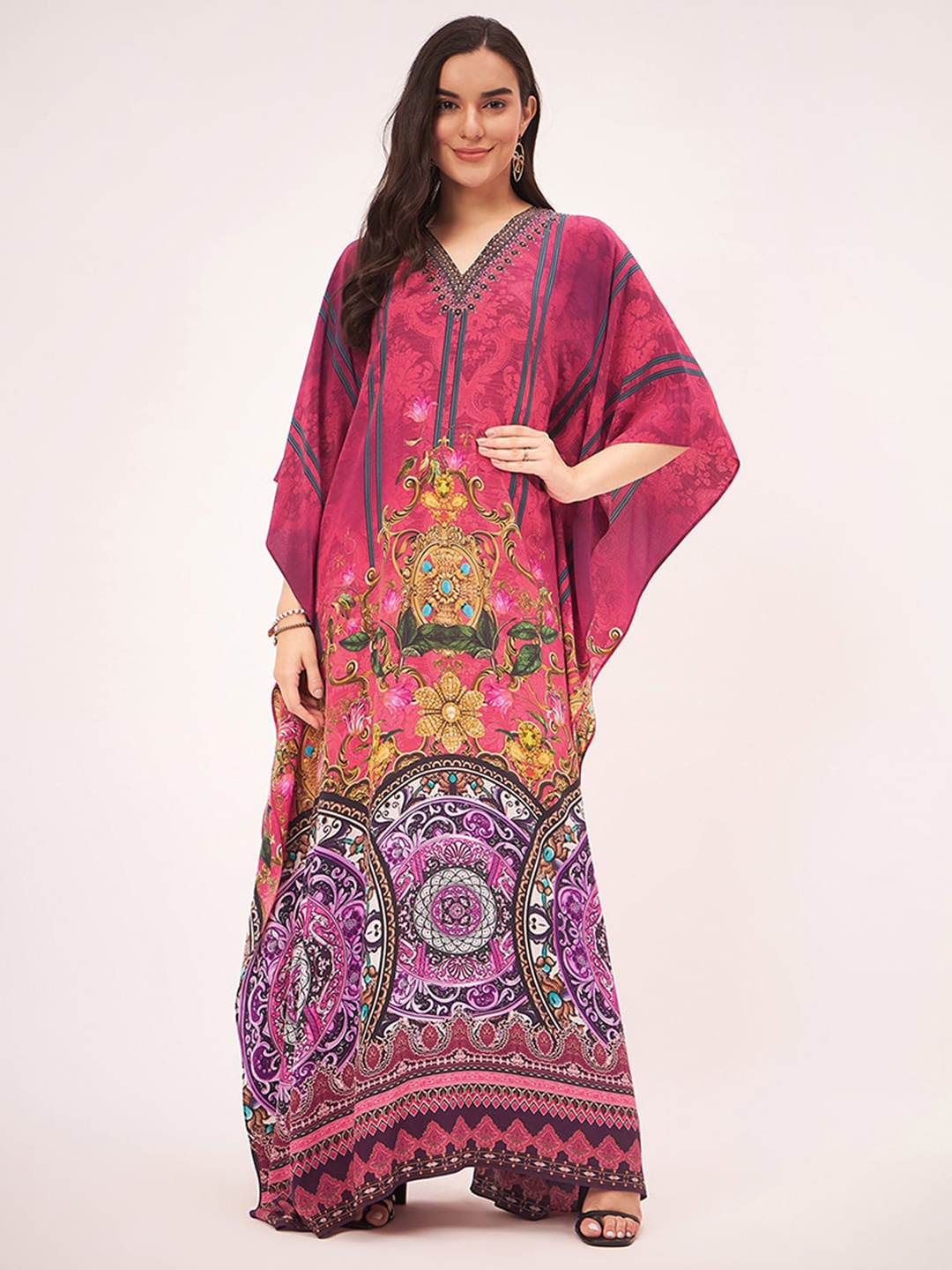 First Resort by Ramola Bachchan Ethnic Motifs Print Kimono Sleeves Crepe Kaftan Dress, Red
First Resort by Ramola Bachchan Ethnic Motifs Print Kimono Sleeves Crepe Kaftan Dress, Red