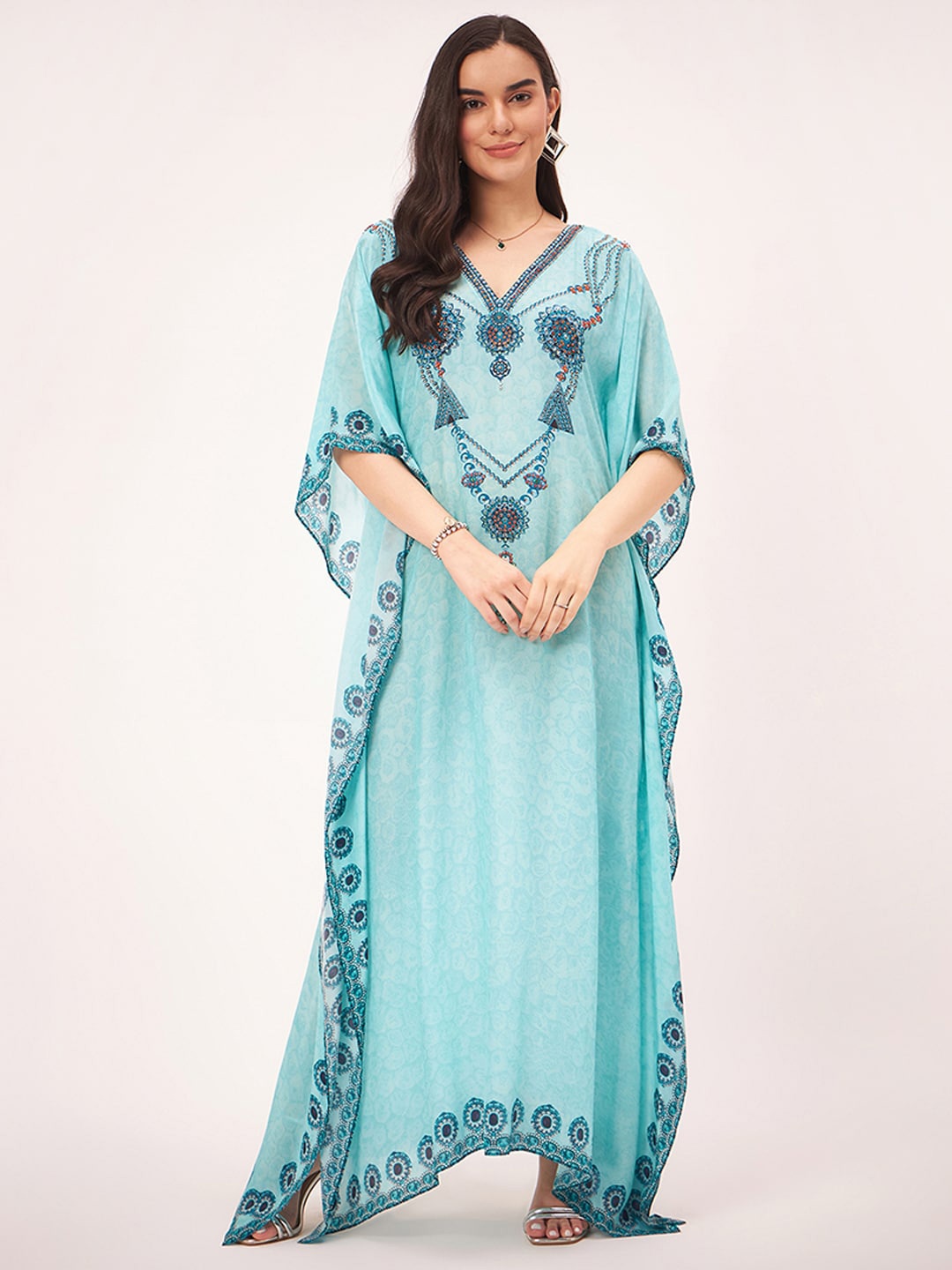 First Resort by Ramola Bachchan Geometric Embellished V-Neck Crepe Kaftan Maxi Dress, Blue
First Resort by Ramola Bachchan Geometric Embellished V-Neck Crepe Kaftan Maxi Dress, Blue