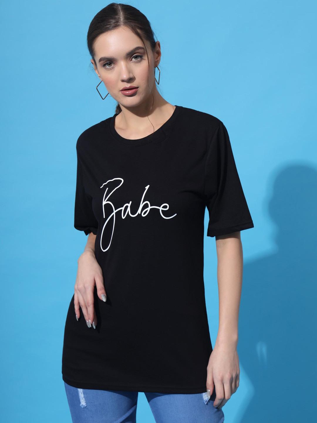 Purple Feather Typographic Printed Drop-Shoulder Sleeves Oversized Cotton T-shirt, Black
Purple Feather Typographic Printed Drop-Shoulder Sleeves Oversized Cotton T-shirt, Black