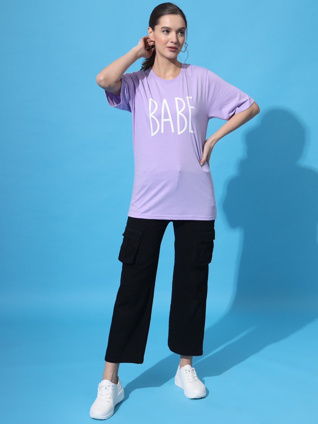 Purple Feather Typographic Printed Drop Shoulder Sleeves Oversized Cotton T shirt, Lavender
Purple Feather Typographic Printed Drop Shoulder Sleeves Oversized Cotton T shirt, Lavender