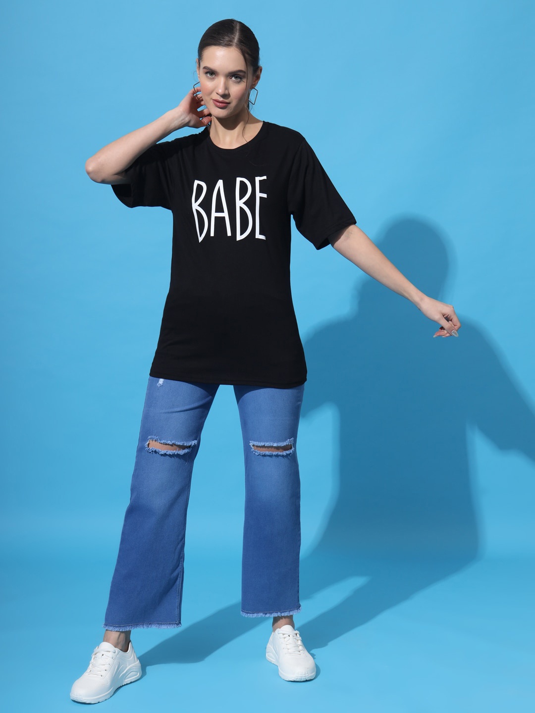 Purple Feather Typographic Printed Drop Shoulder Sleeves Oversized Cotton T-shirt, Black
Purple Feather Typographic Printed Drop Shoulder Sleeves Oversized Cotton T-shirt, Black