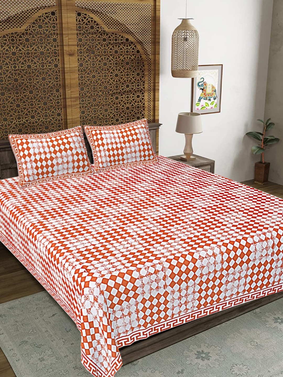LIVING ROOTS Super King Size Jaipur Block Print Cotton Double Bedsheet & 2 Pillow Covers, White
LIVING ROOTS Super King Size Jaipur Block Print Cotton Double Bedsheet & 2 Pillow Covers, White