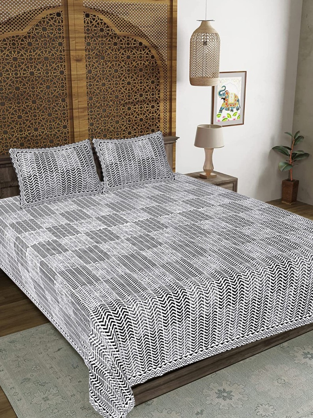 LIVING ROOTS Super King Size Jaipur Block Print Cotton Double Bedsheet & 2 Pillow Covers, White
LIVING ROOTS Super King Size Jaipur Block Print Cotton Double Bedsheet & 2 Pillow Covers, White