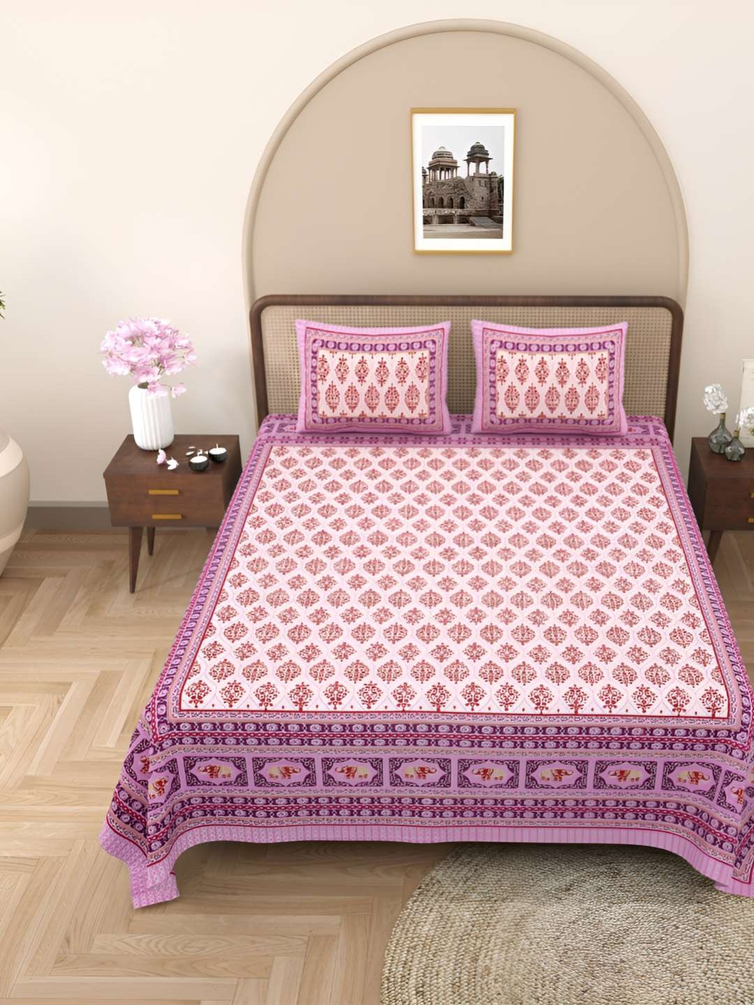 Jinaya's Pink & Red Ethnic Motifs Cotton 250 TC Double Queen Bedsheet & 2 Pillow Covers
Jinaya's Pink & Red Ethnic Motifs Cotton 250 TC Double Queen Bedsheet & 2 Pillow Covers