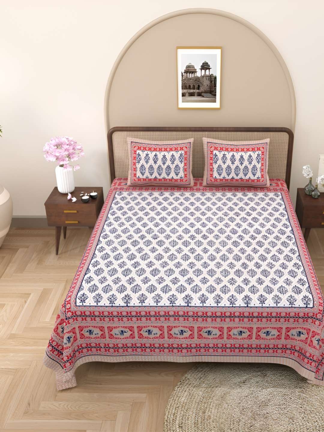 Jinaya's Blue & White Ethnic Motifs Cotton 250 TC Double Queen Bedsheet & 2 Pillow Covers
Jinaya's Blue & White Ethnic Motifs Cotton 250 TC Double Queen Bedsheet & 2 Pillow Covers