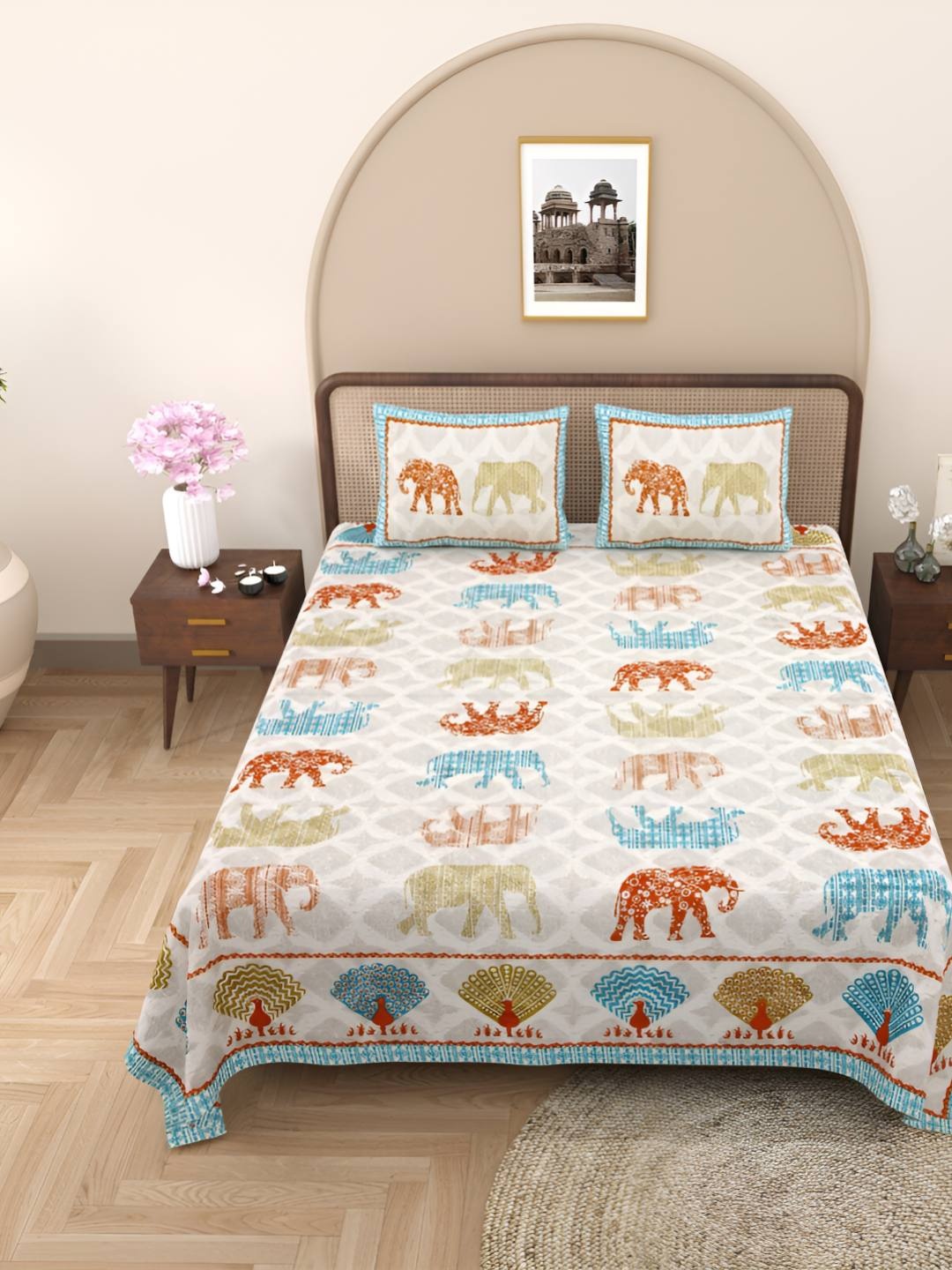 Jinaya's Blue & Grey Ethnic Motifs Cotton 250 TC Double Queen Bedsheet & 2 Pillow Covers
Jinaya's Blue & Grey Ethnic Motifs Cotton 250 TC Double Queen Bedsheet & 2 Pillow Covers