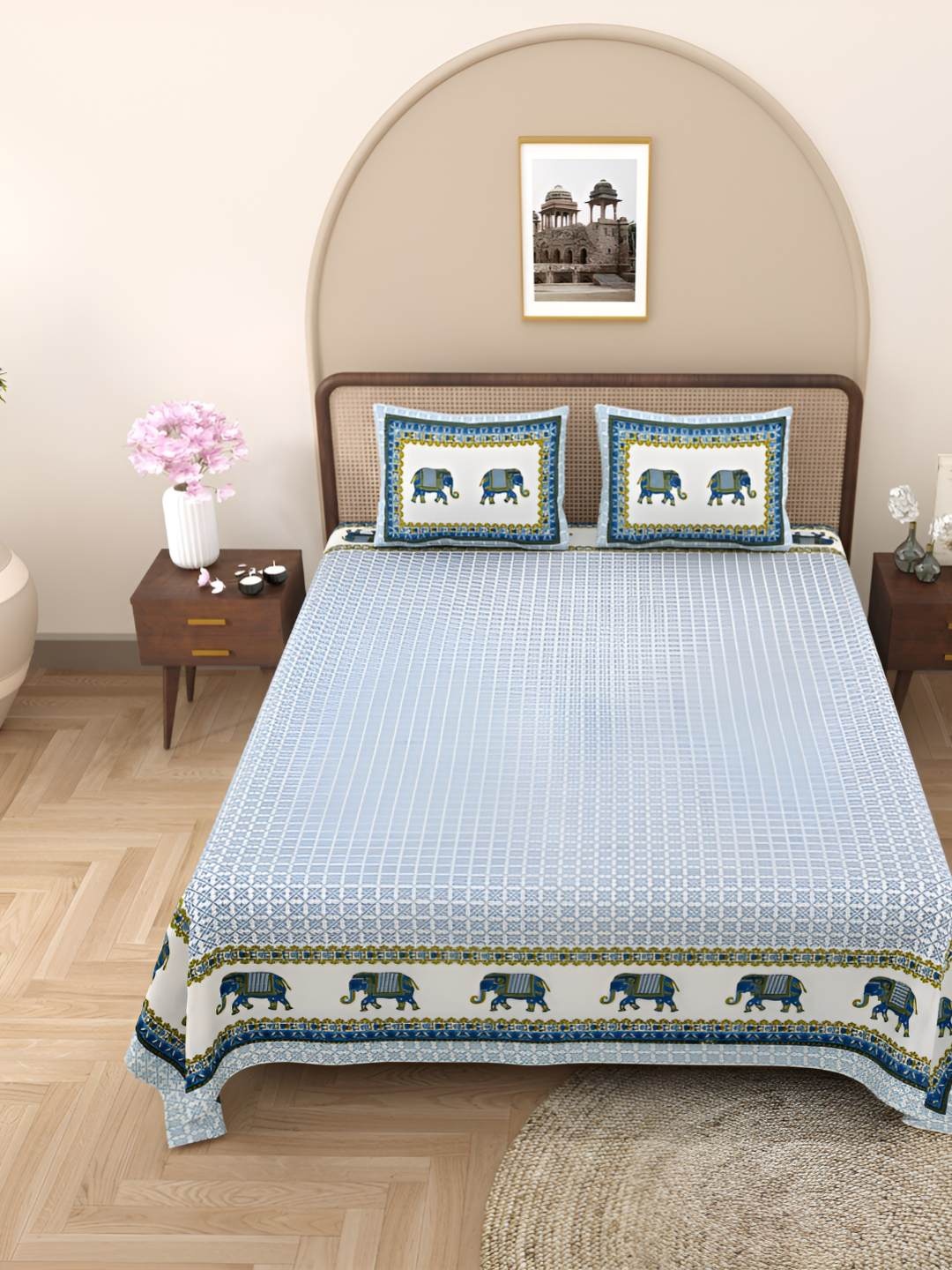 Jinaya's Blue & White Ethnic Motifs Cotton 250 TC Double Queen Bedsheet & 2 Pillow Covers
Jinaya's Blue & White Ethnic Motifs Cotton 250 TC Double Queen Bedsheet & 2 Pillow Covers