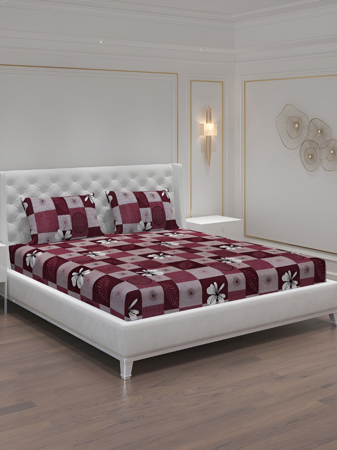 Moca By Monte Carlo Maroon & White Floral 120 TC 2 Queen Bedsheet with 4 Pillow Covers
Moca By Monte Carlo Maroon & White Floral 120 TC 2 Queen Bedsheet with 4 Pillow Covers