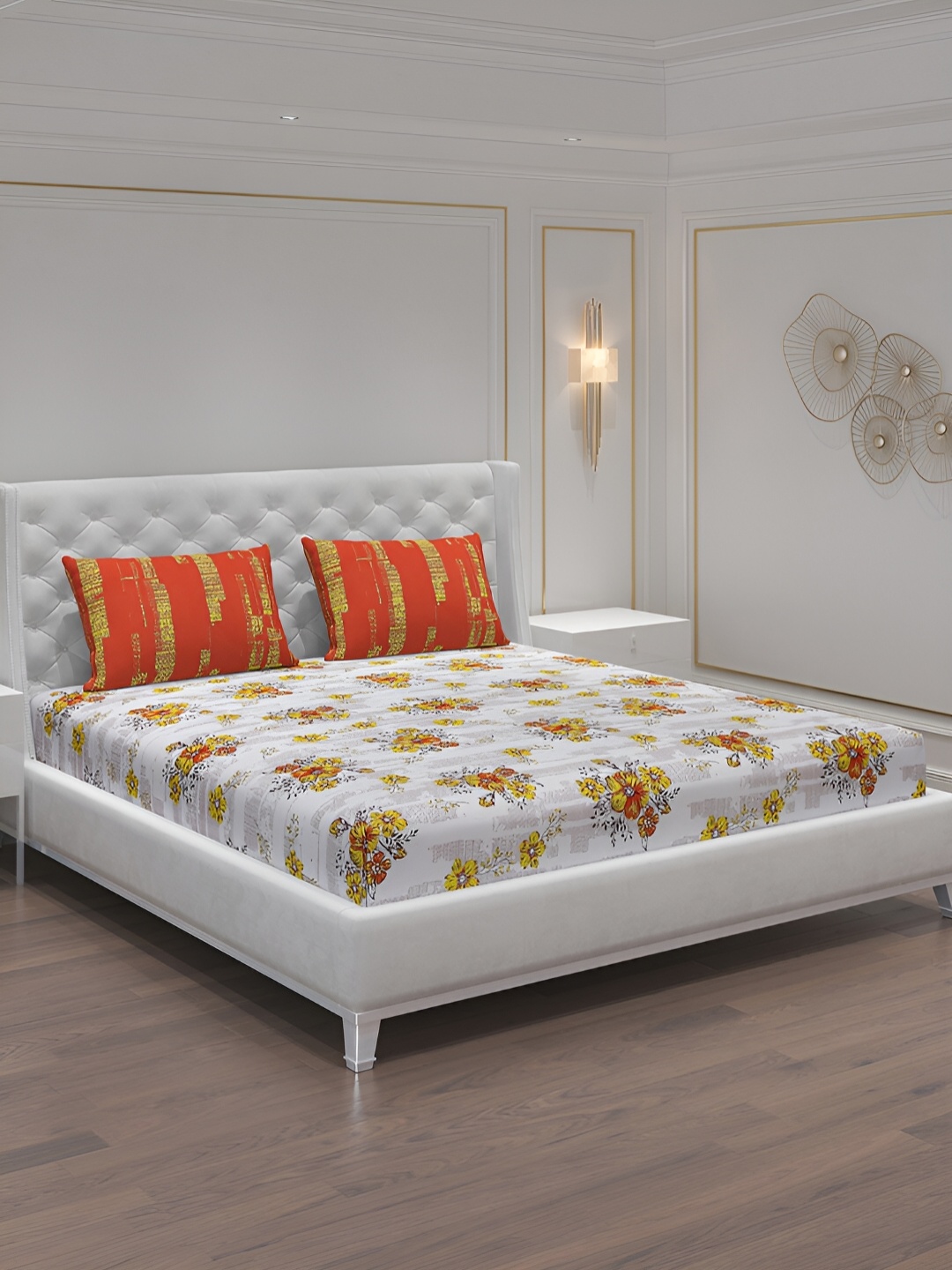 Moca By Monte Carlo White & Orange Floral 104 TC 2 Queen Bedsheet with 4 Pillow Covers
Moca By Monte Carlo White & Orange Floral 104 TC 2 Queen Bedsheet with 4 Pillow Covers