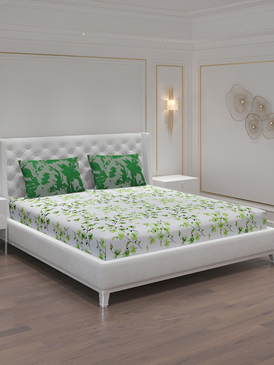 Moca By Monte Carlo White & Green Floral 104 TC 2 Queen Bedsheet with 4 Pillow Covers
Moca By Monte Carlo White & Green Floral 104 TC 2 Queen Bedsheet with 4 Pillow Covers