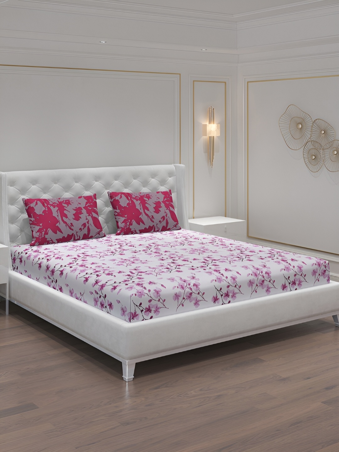 Moca By Monte Carlo Off White & Pink Floral 104 TC 2 Queen Bedsheet with 4 Pillow Covers
Moca By Monte Carlo Off White & Pink Floral 104 TC 2 Queen Bedsheet with 4 Pillow Covers