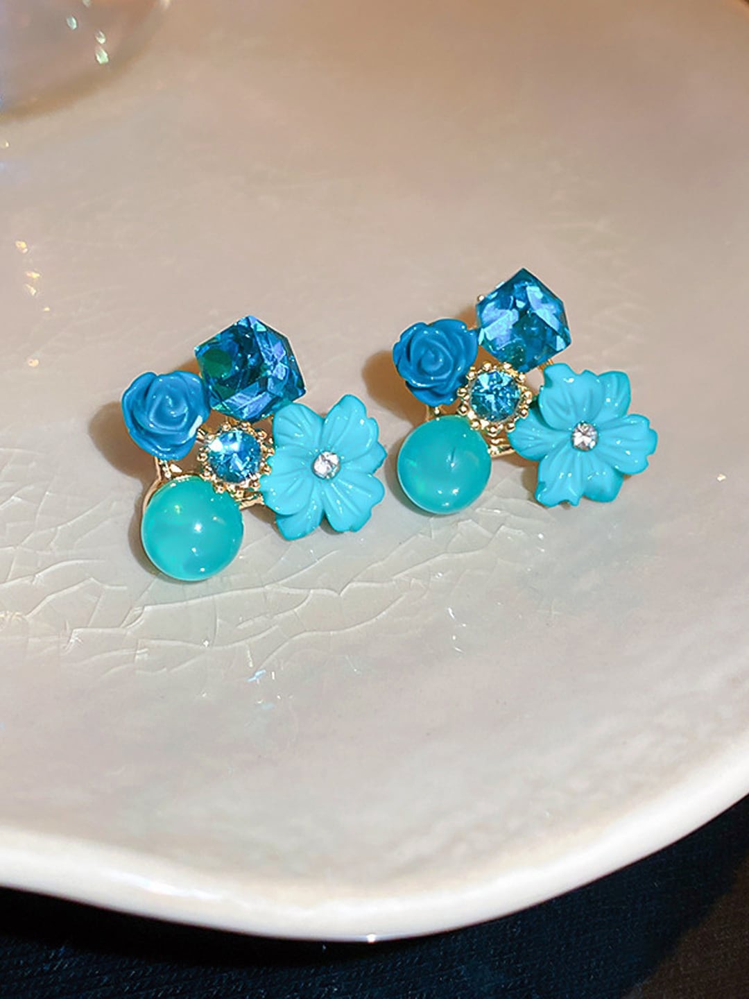 VAGHBHATT Floral Drop Earrings, Blue