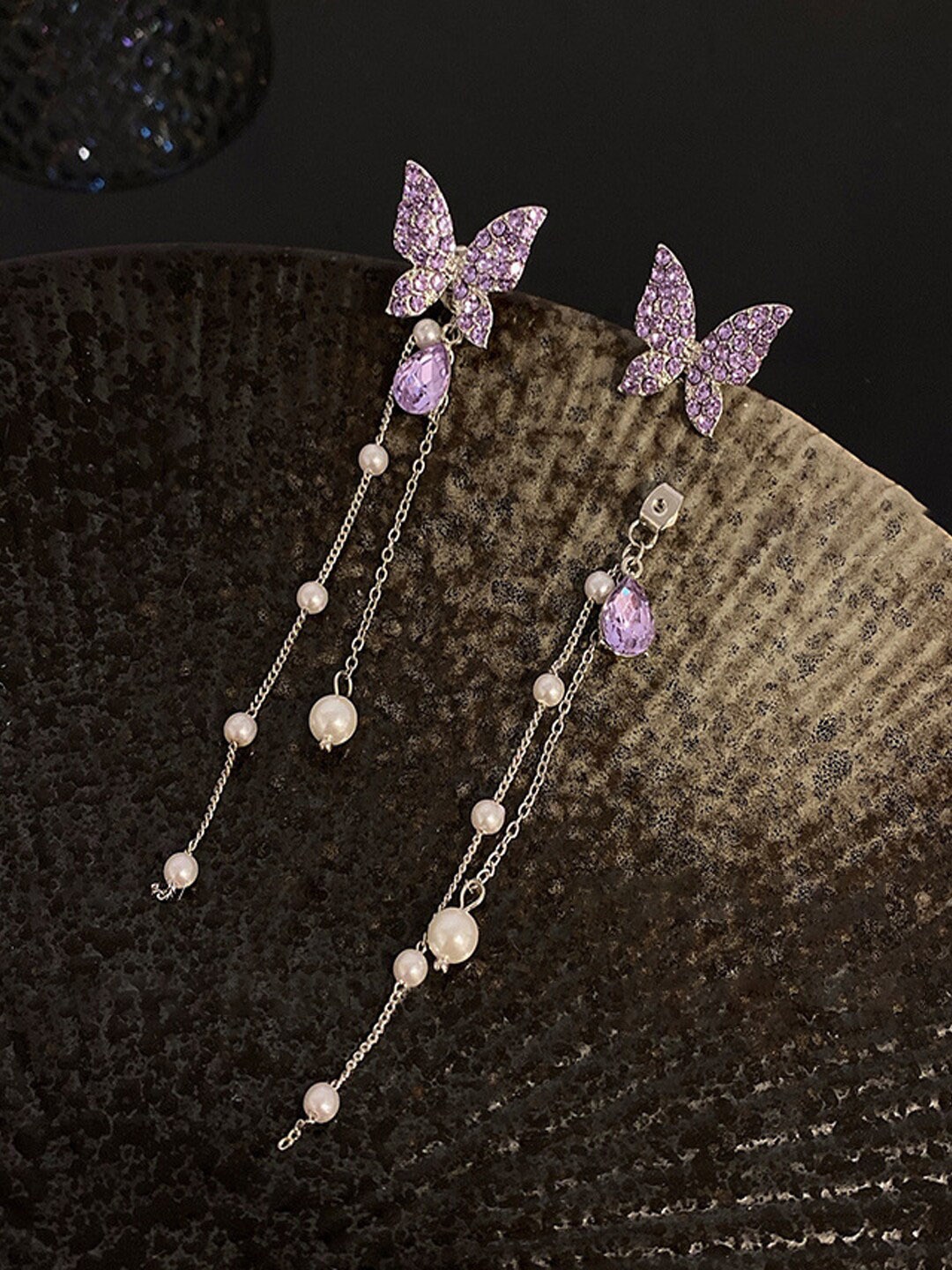 VAGHBHATT Animal Shaped Drop Earrings, Purple