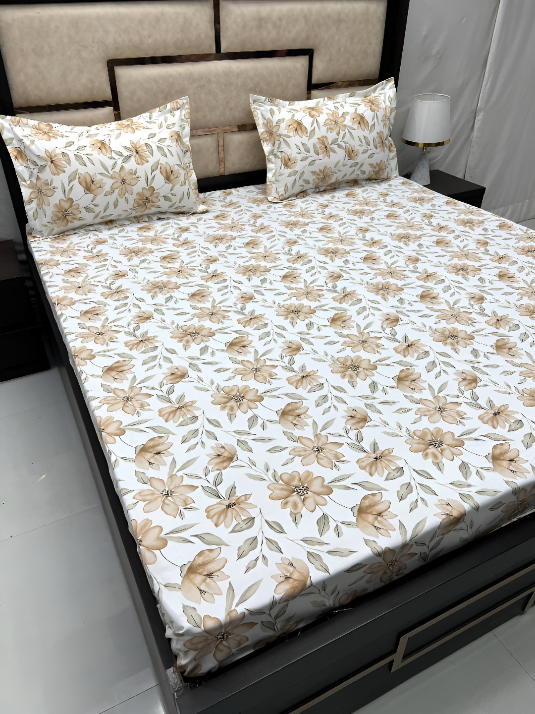 Pure Decor White & Brown Floral 260 TC Pure Cotton Queen Bedsheet with 2 Pillow Covers
Pure Decor White & Brown Floral 260 TC Pure Cotton Queen Bedsheet with 2 Pillow Covers