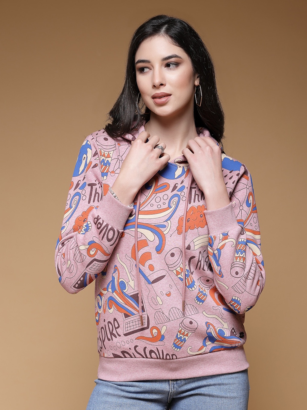 Juelle Pullover Conversational Printed Hooded Full Sleeves Insert Pocket Ribbed Sweatshirt, Pink
Juelle Pullover Conversational Printed Hooded Full Sleeves Insert Pocket Ribbed Sweatshirt, Pink