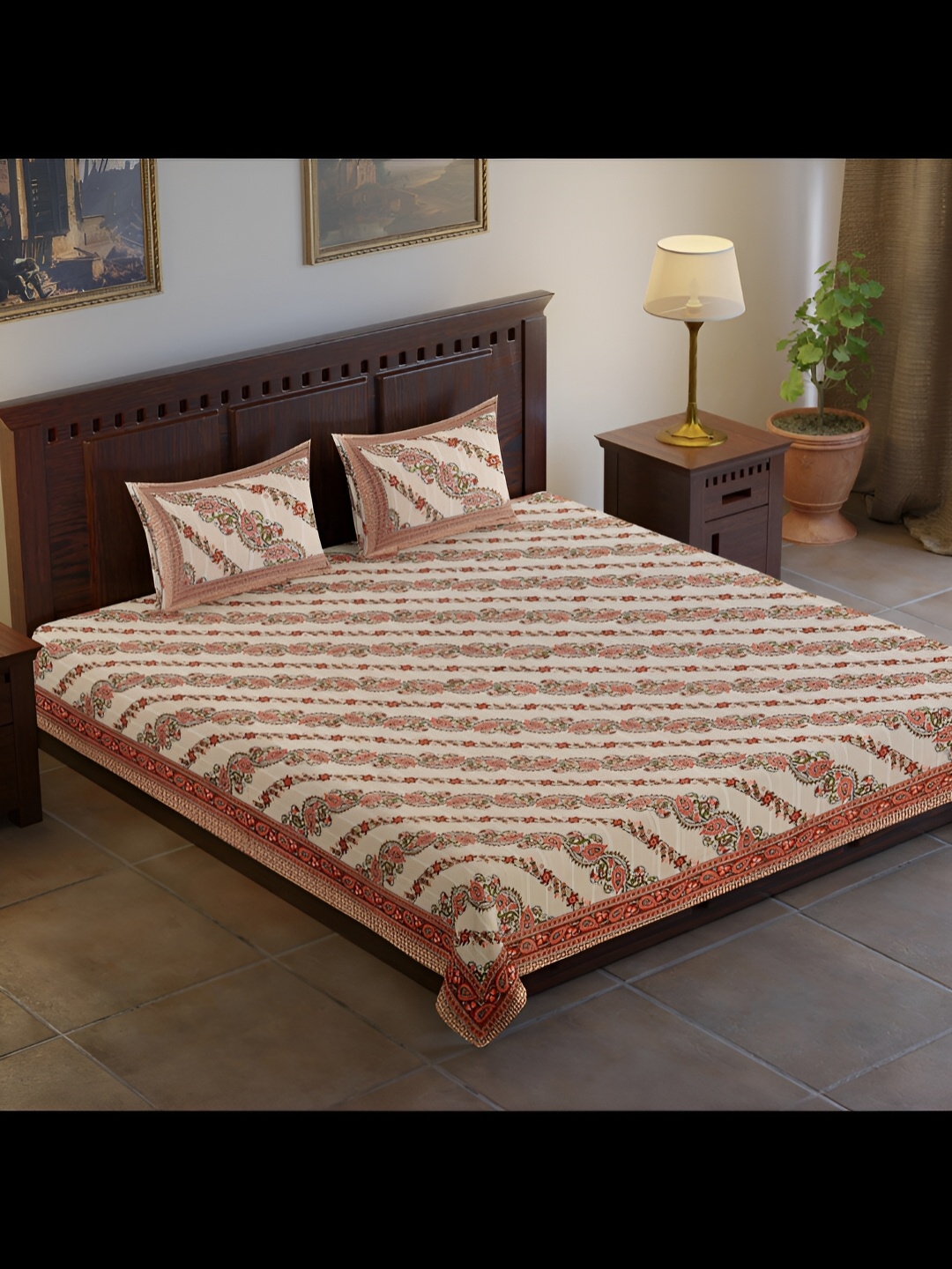 UBANIA COLLECTION Orange & Beige Printed Cotton 120 TC King Bedsheet With 2 Pillow Covers
UBANIA COLLECTION Orange & Beige Printed Cotton 120 TC King Bedsheet With 2 Pillow Covers