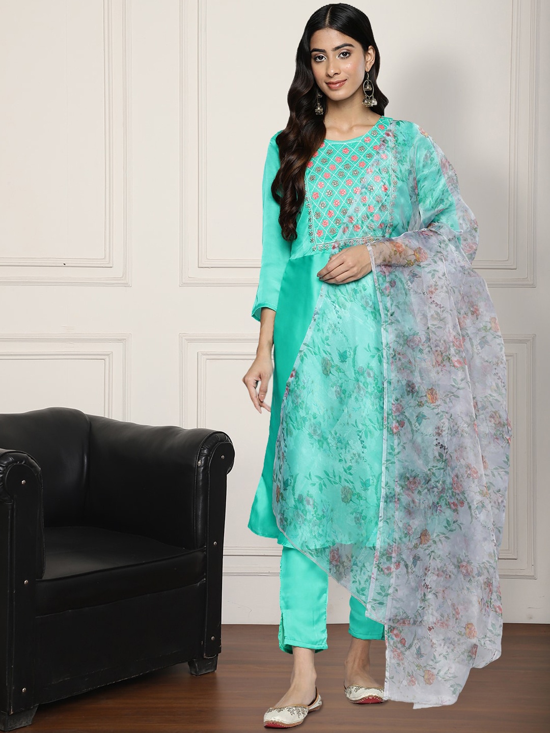 Anouk Floral Embroidered Mirror Work Silk Georgette Anarkali Kurta With Trousers & Dupatta, Blue
Anouk Floral Embroidered Mirror Work Silk Georgette Anarkali Kurta With Trousers & Dupatta, Blue
