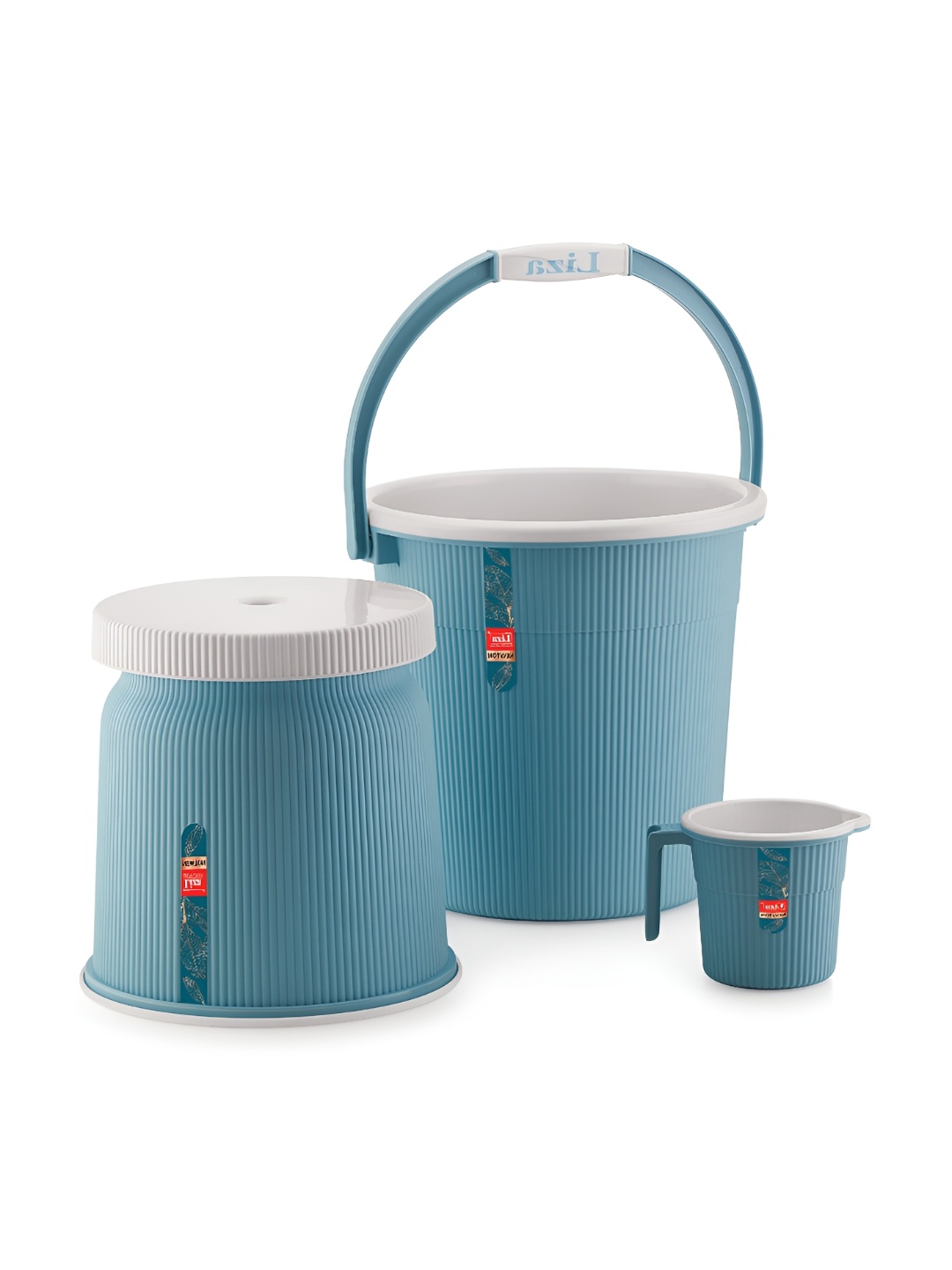 NABHYA Blue & Blue 3 piece Floral Plastic Bath Accessories Set