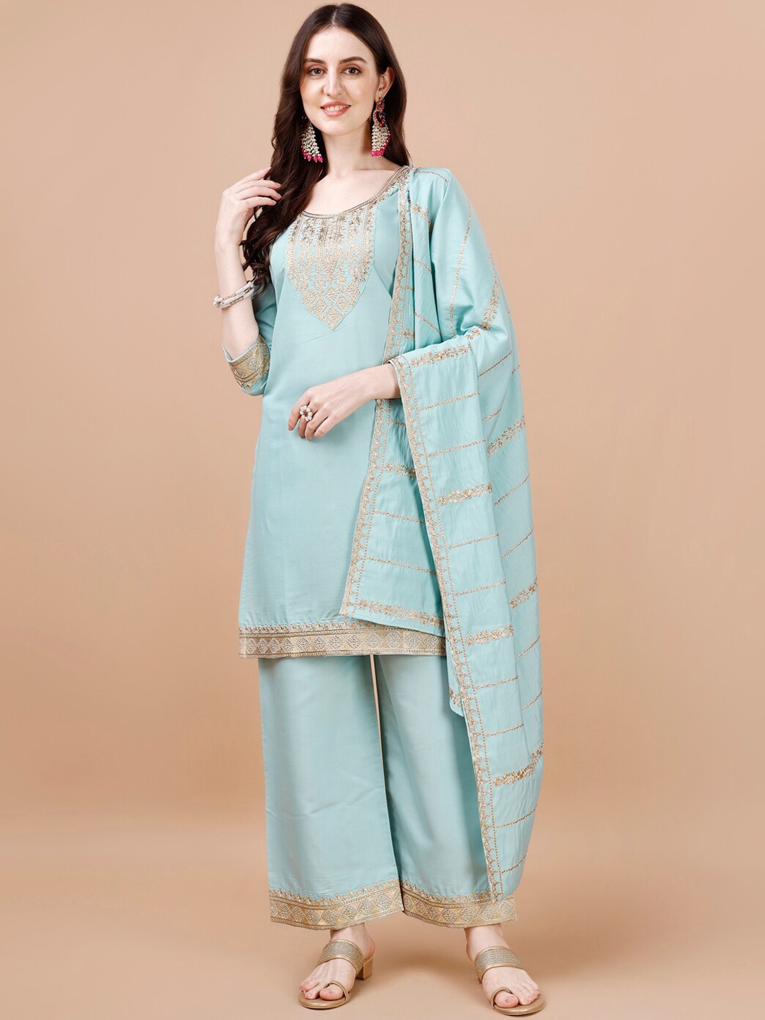 KALINI Ethnic Motifs Embroidered Regular Straight Kurta with Palazzos & Dupatta, Blue
KALINI Ethnic Motifs Embroidered Regular Straight Kurta with Palazzos & Dupatta, Blue