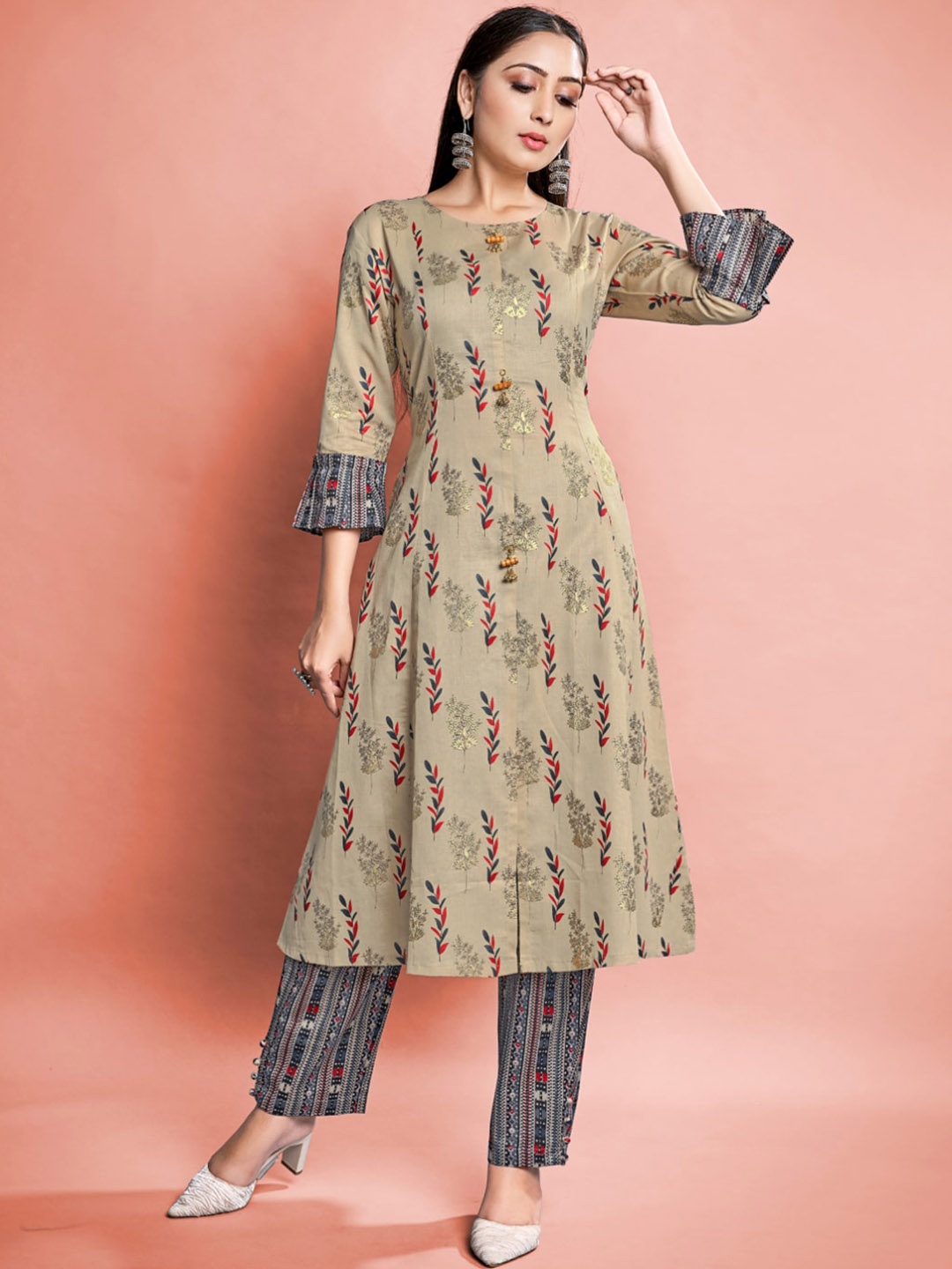 Mitera Beige Floral Printed Round Neck Pure Cotton A-Line Kurta with Trousers
Mitera Beige Floral Printed Round Neck Pure Cotton A-Line Kurta with Trousers