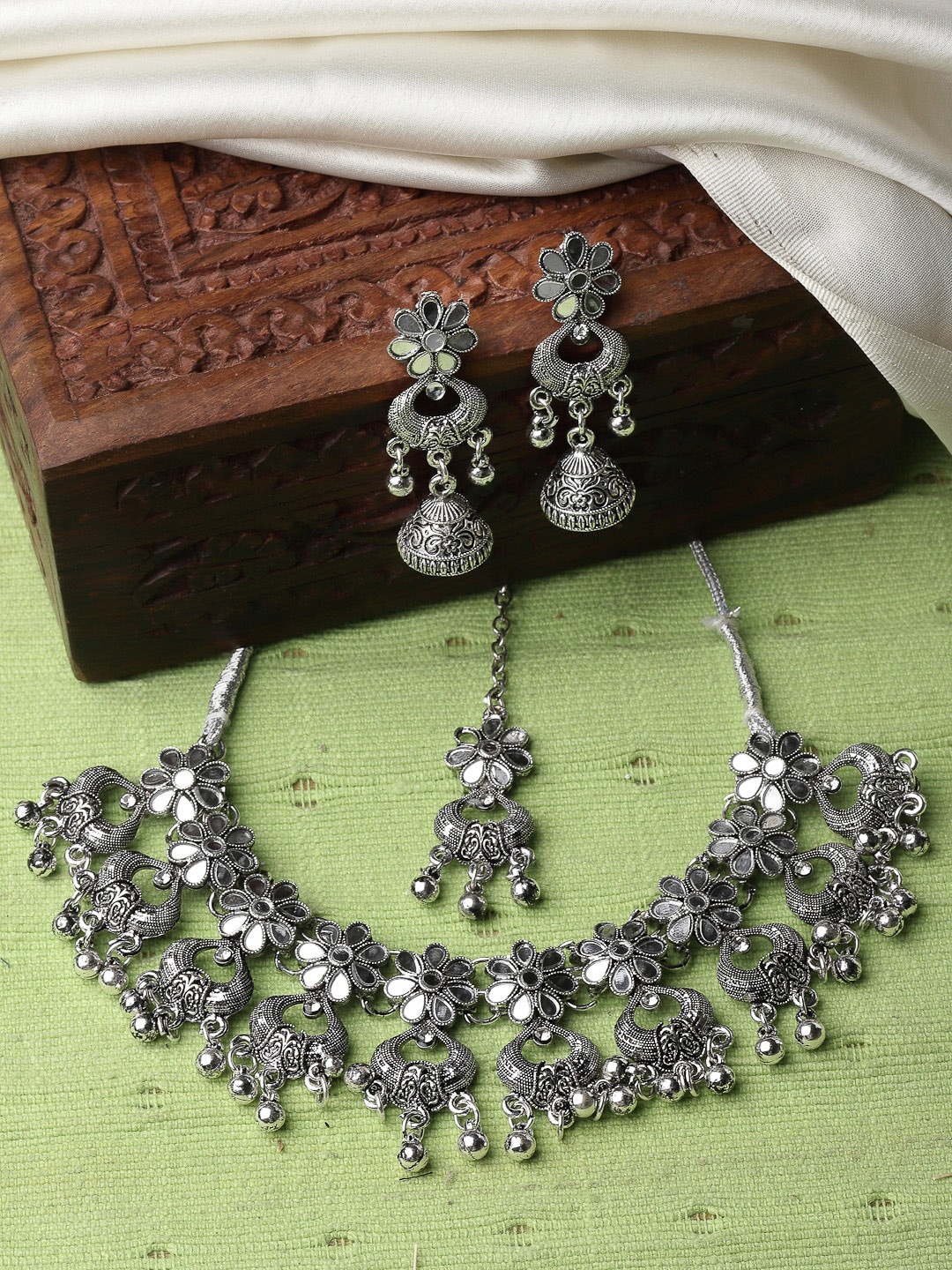 ADIVA Silver-Plated Oxidised Jewellery Set