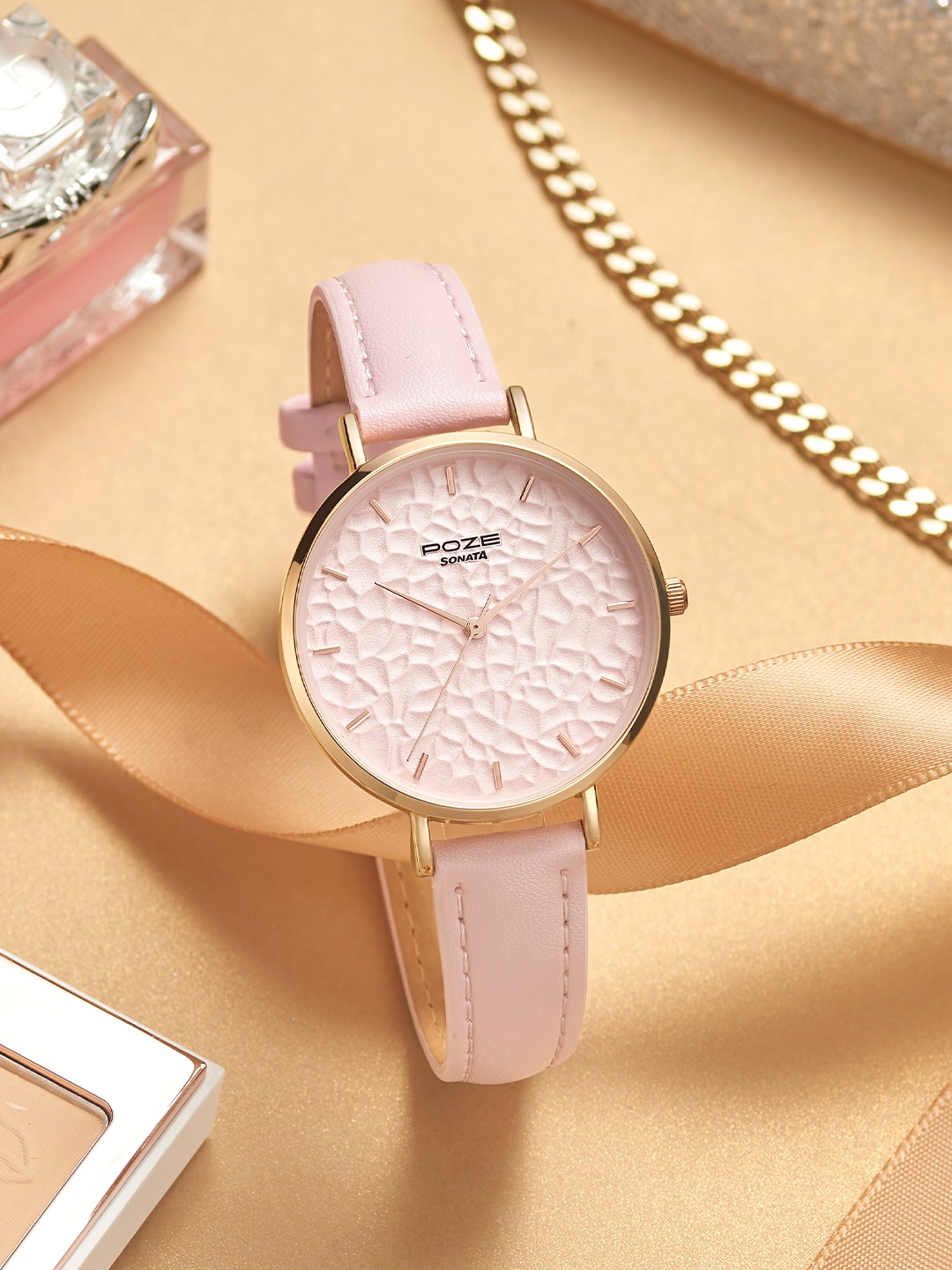 Sonata Poze Women Brass Patterned Dial & Leather Straps Analogue Watch SP80036WL01W, Rose gold
Sonata Poze Women Brass Patterned Dial & Leather Straps Analogue Watch SP80036WL01W, Rose gold