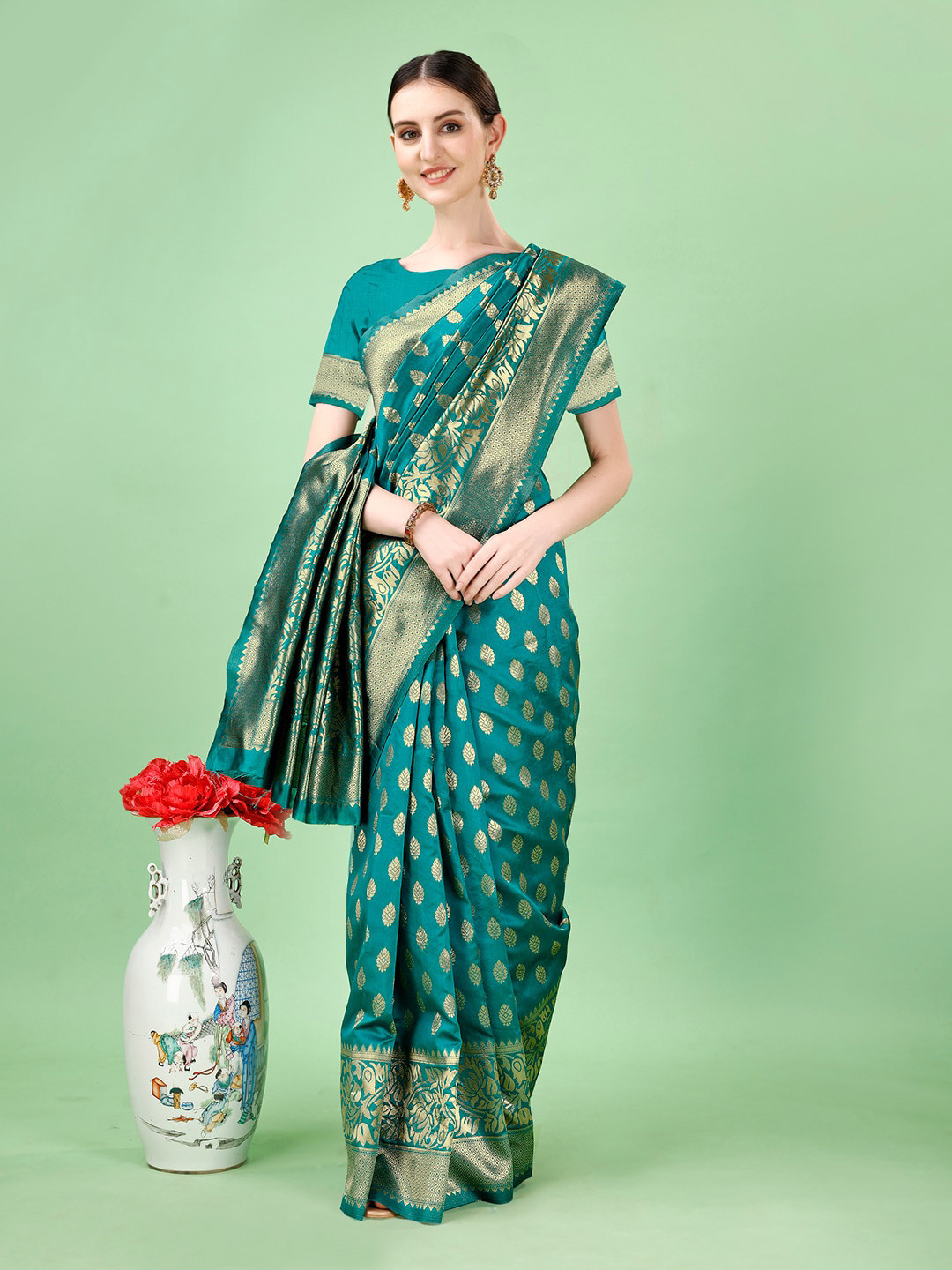 Leelavati Ethnic Motifs Woven Design Zari Pure Silk Kanjeevaram Saree, Turquoise blue
Leelavati Ethnic Motifs Woven Design Zari Pure Silk Kanjeevaram Saree, Turquoise blue