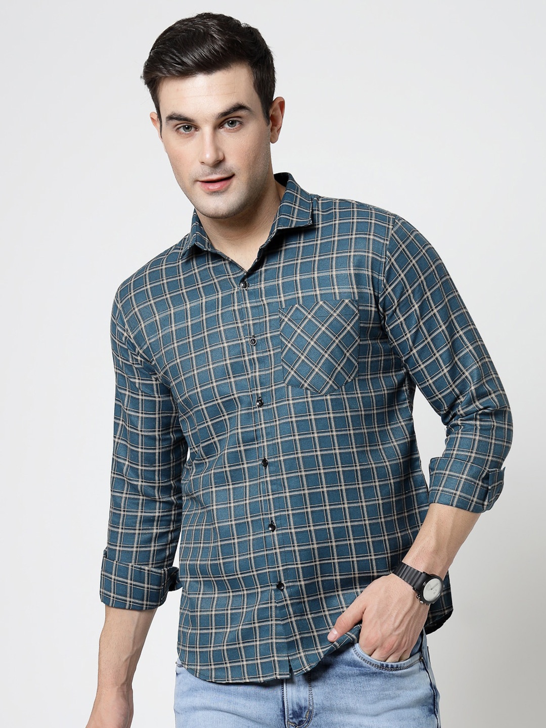 ADWYN PETER Windowpane Checks Spread Collar Chest Pocket Long Sleeves Casual Shirt, Green
ADWYN PETER Windowpane Checks Spread Collar Chest Pocket Long Sleeves Casual Shirt, Green