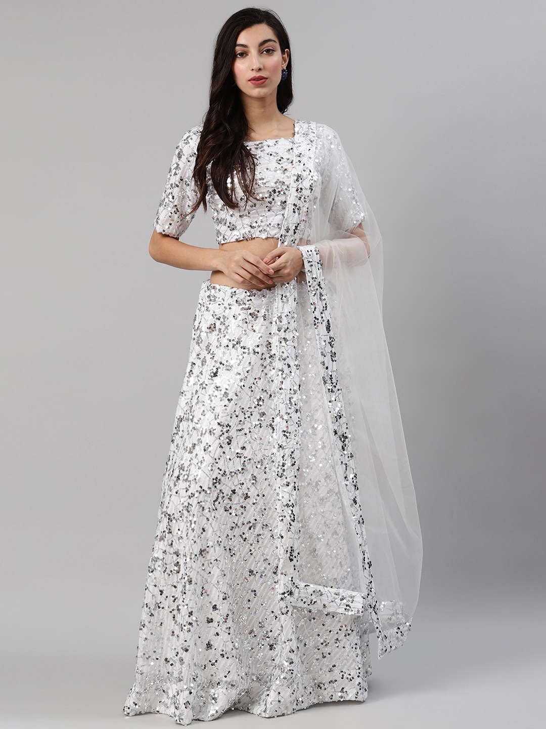 SHUBHKALA Embellished Sequinned Semi-Stitched Lehenga & Unstitched Blouse With Dupatta, White
SHUBHKALA Embellished Sequinned Semi-Stitched Lehenga & Unstitched Blouse With Dupatta, White