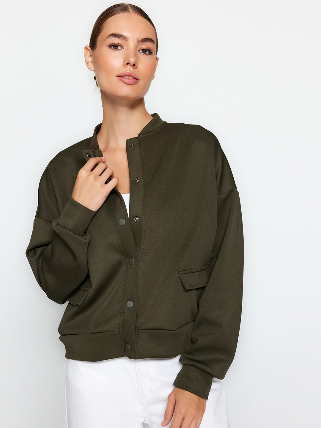 Trendyol Mock Collar Bomber Jacket, Olive