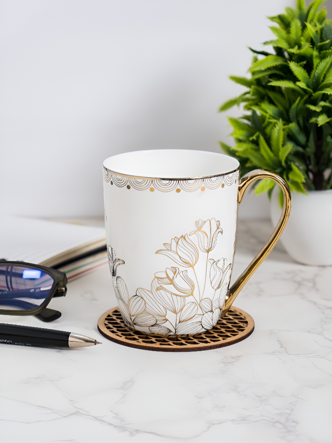 JCPL Fine White & Gold-Toned 2 Pieces Floral Printed Ceramic Coffee Mugs 350 ml Each
JCPL Fine White & Gold-Toned 2 Pieces Floral Printed Ceramic Coffee Mugs 350 ml Each