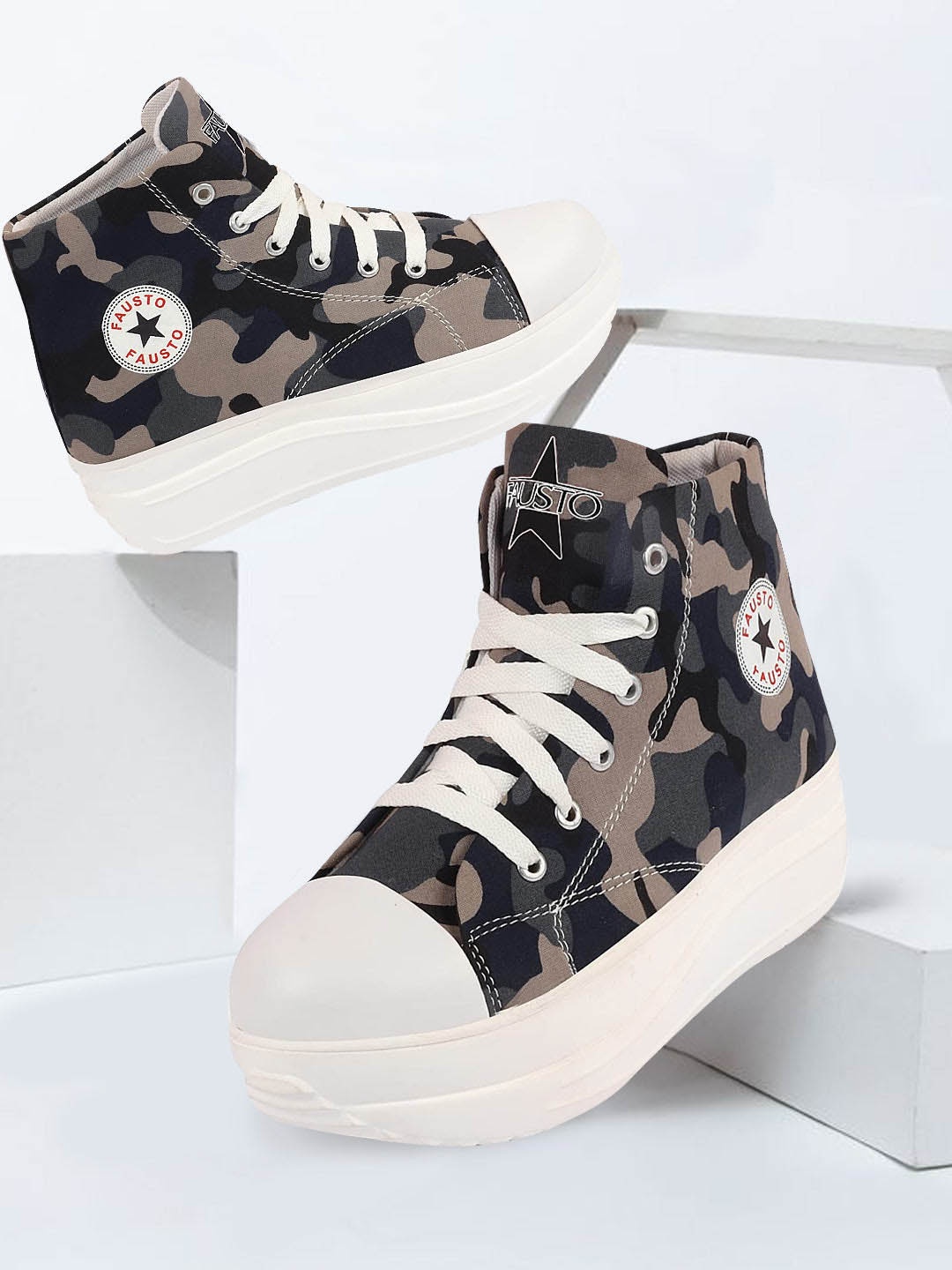 FAUSTO Women Camouflage Printed Canvas Round Toe Lightweight Sneakers, Navy blue
FAUSTO Women Camouflage Printed Canvas Round Toe Lightweight Sneakers, Navy blue