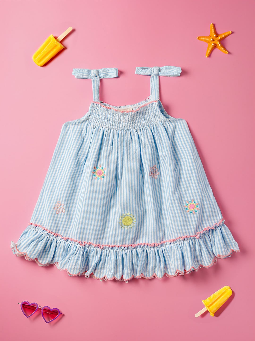 Nauti Nati Infant Girls Striped Shoulder Straps Smocked Pure Cotton A-Line Dress, Blue
Nauti Nati Infant Girls Striped Shoulder Straps Smocked Pure Cotton A-Line Dress, Blue