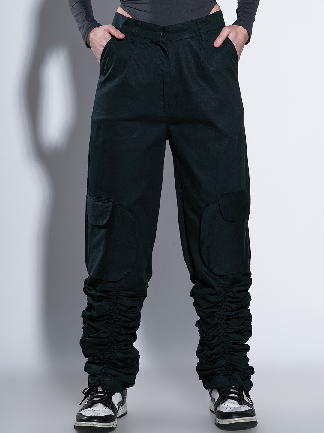 Stylecast X Hersheinbox Women Ruched Hem Pure Cotton High-Rise Cargos Trousers, Black
Stylecast X Hersheinbox Women Ruched Hem Pure Cotton High-Rise Cargos Trousers, Black