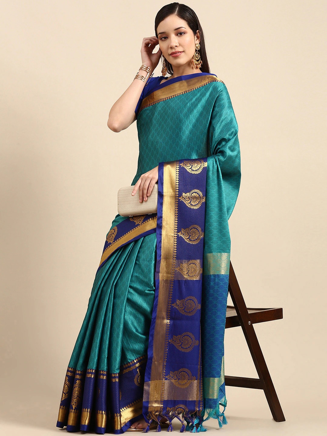 VASTRAME Woven Design Ethnic Motifs Zari Silk Cotton Kanjeevaram Saree With Tassels, Blue
VASTRAME Woven Design Ethnic Motifs Zari Silk Cotton Kanjeevaram Saree With Tassels, Blue