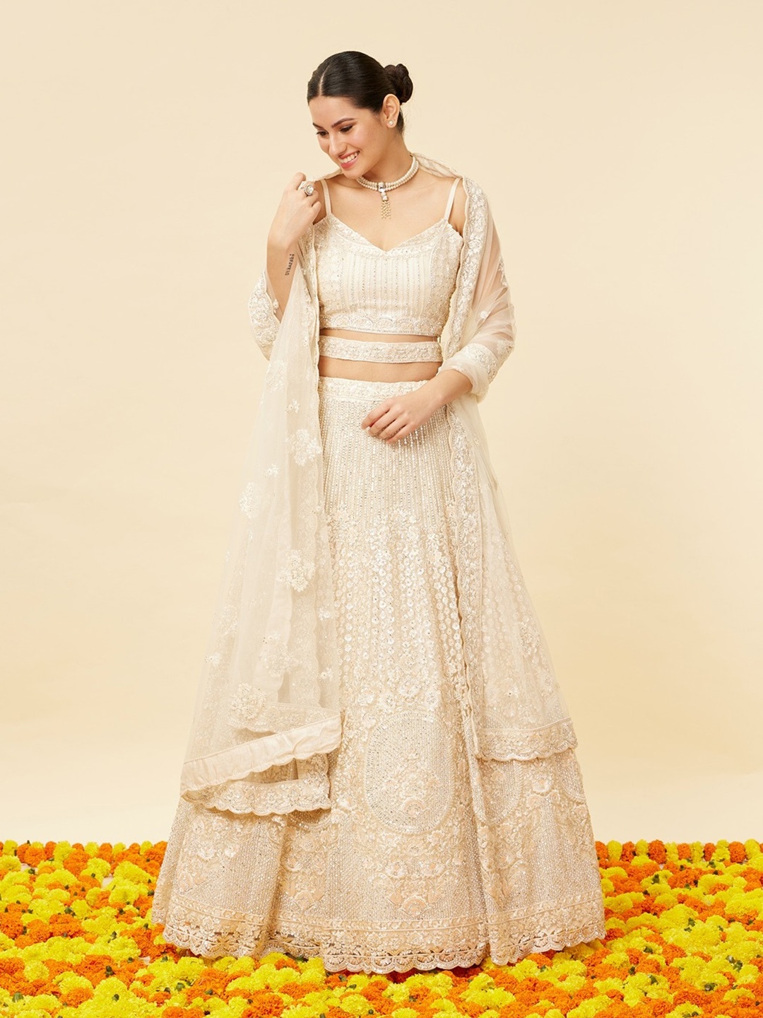 MOHEY Embroidered Semi-Stitched Lehenga & Unstitched Blouse With Dupatta, Cream
MOHEY Embroidered Semi-Stitched Lehenga & Unstitched Blouse With Dupatta, Cream