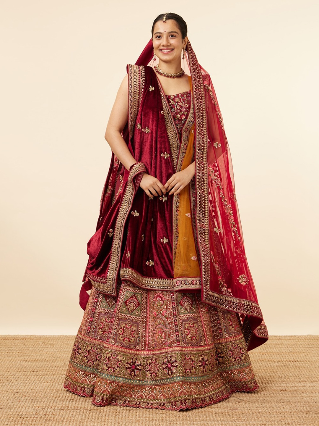 MOHEY Embroidered Velvet Semi-Stitched Lehenga & Unstitched Blouse With Dupatta & Belt, Orange
MOHEY Embroidered Velvet Semi-Stitched Lehenga & Unstitched Blouse With Dupatta & Belt, Orange
