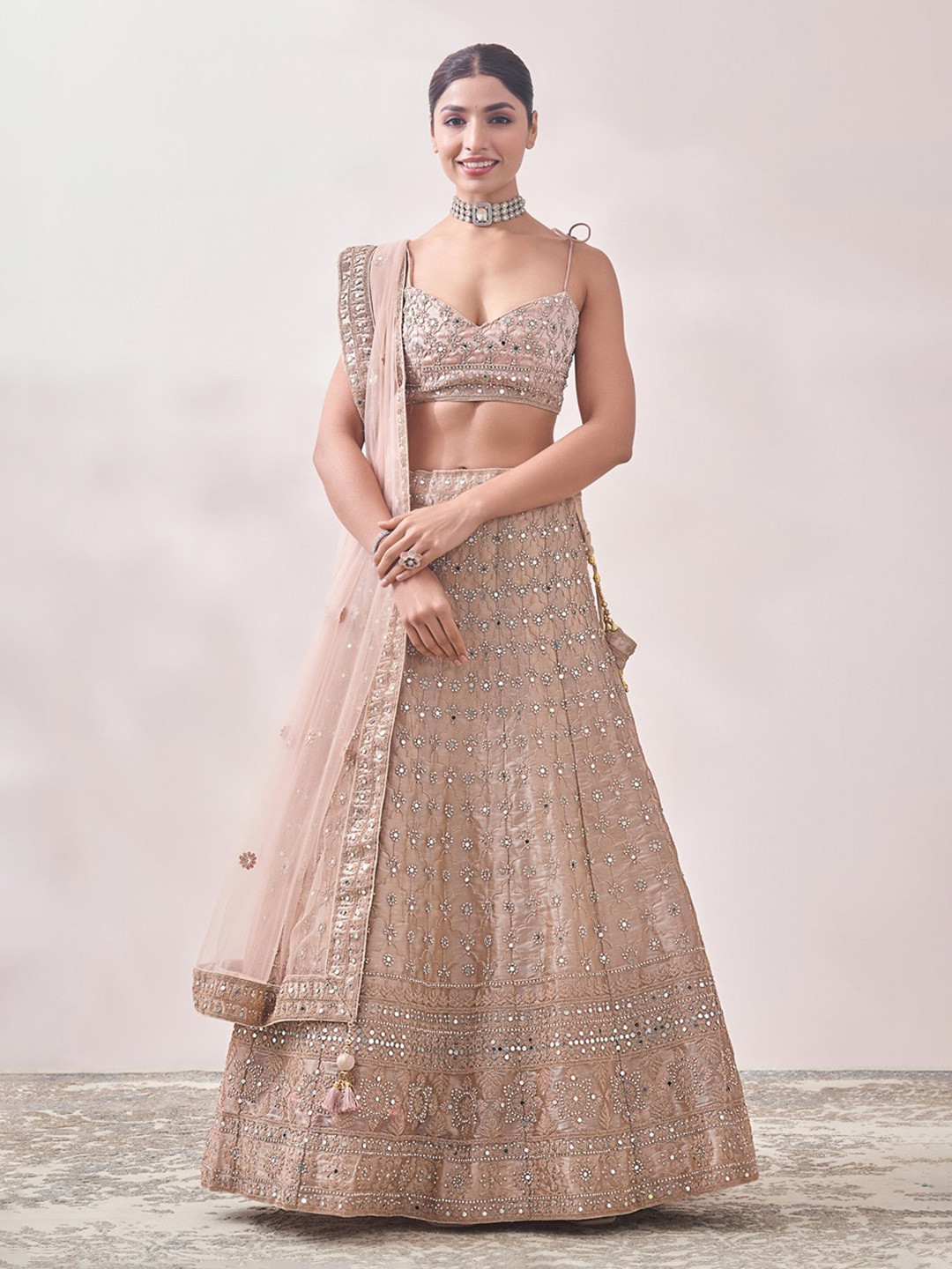 MOHEY Embroidered Semi-Stitched Lehenga & Unstitched Blouse With Dupatta, Camel brown 
MOHEY Embroidered Semi-Stitched Lehenga & Unstitched Blouse With Dupatta, Camel brown