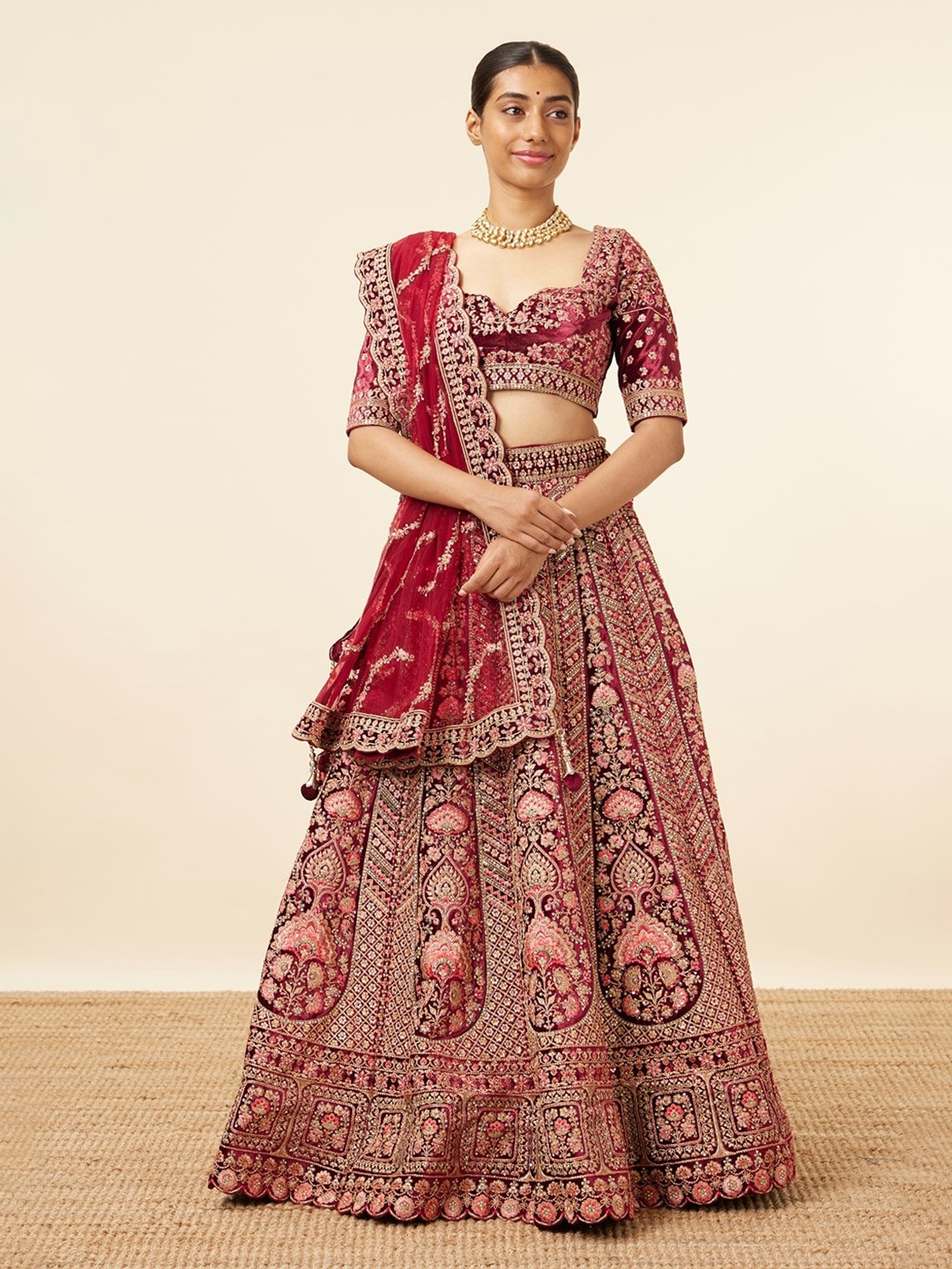 MOHEY Embroidered Velvet Semi-Stitched Lehenga & Unstitched Blouse With Dupatta, Maroon
MOHEY Embroidered Velvet Semi-Stitched Lehenga & Unstitched Blouse With Dupatta, Maroon