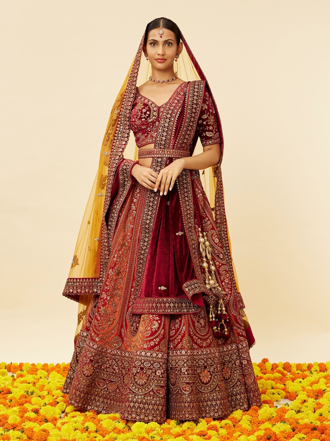 MOHEY Embroidered Sequinned Velvet Semi-Stitched Lehenga & Unstitched Blouse With Dupatta, Red
MOHEY Embroidered Sequinned Velvet Semi-Stitched Lehenga & Unstitched Blouse With Dupatta, Red