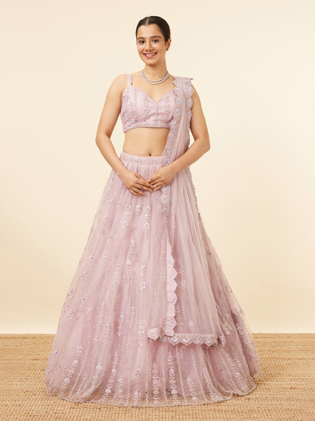 MOHEY Embroidered Semi-Stitched Lehenga & Unstitched Blouse With Dupatta & Belt, Purple
MOHEY Embroidered Semi-Stitched Lehenga & Unstitched Blouse With Dupatta & Belt, Purple