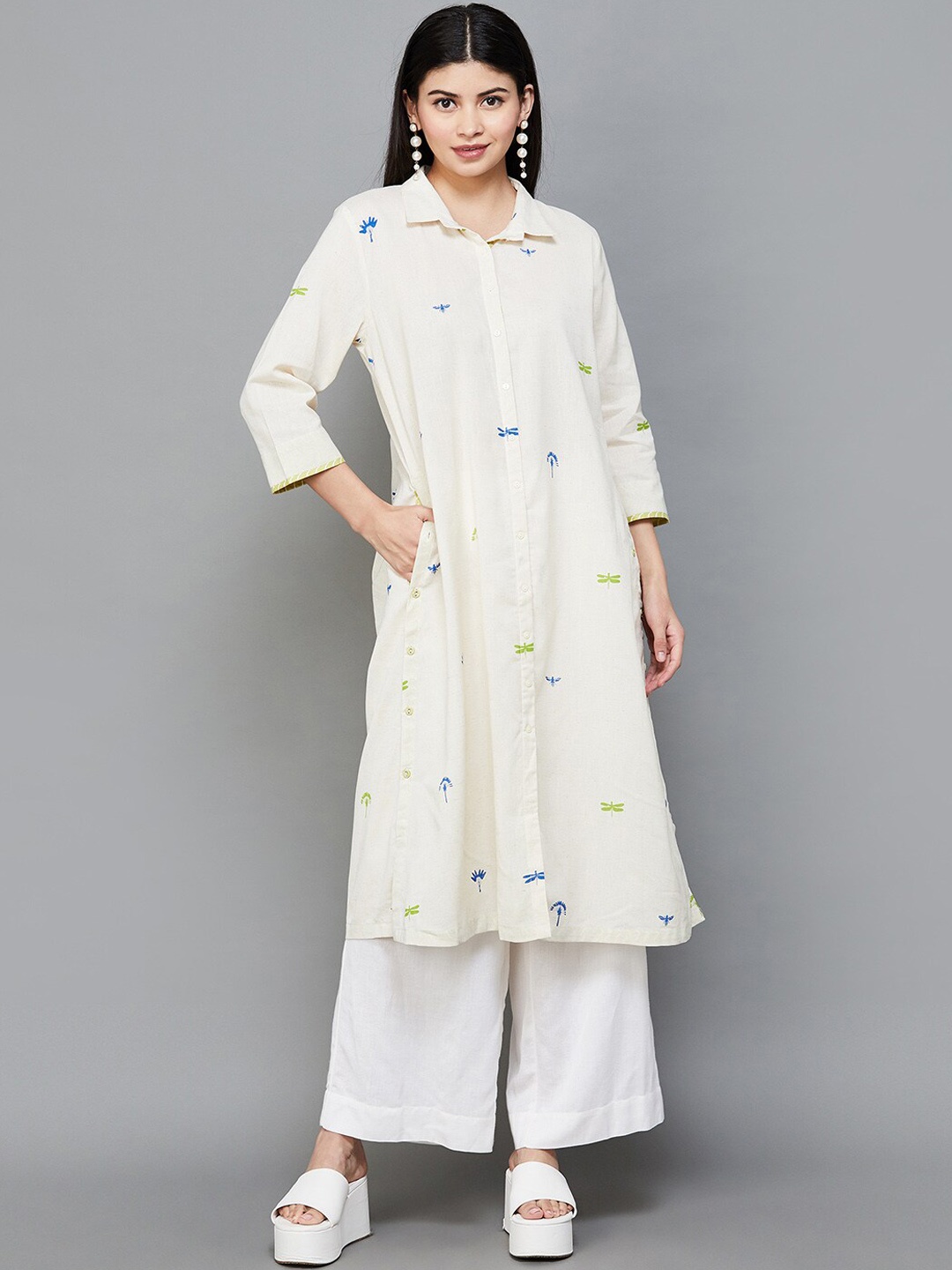 Melange by Lifestyle Printed Shirt Collar Three Quarter Sleeves Cotton Kurta, Off white
Melange by Lifestyle Printed Shirt Collar Three Quarter Sleeves Cotton Kurta, Off white