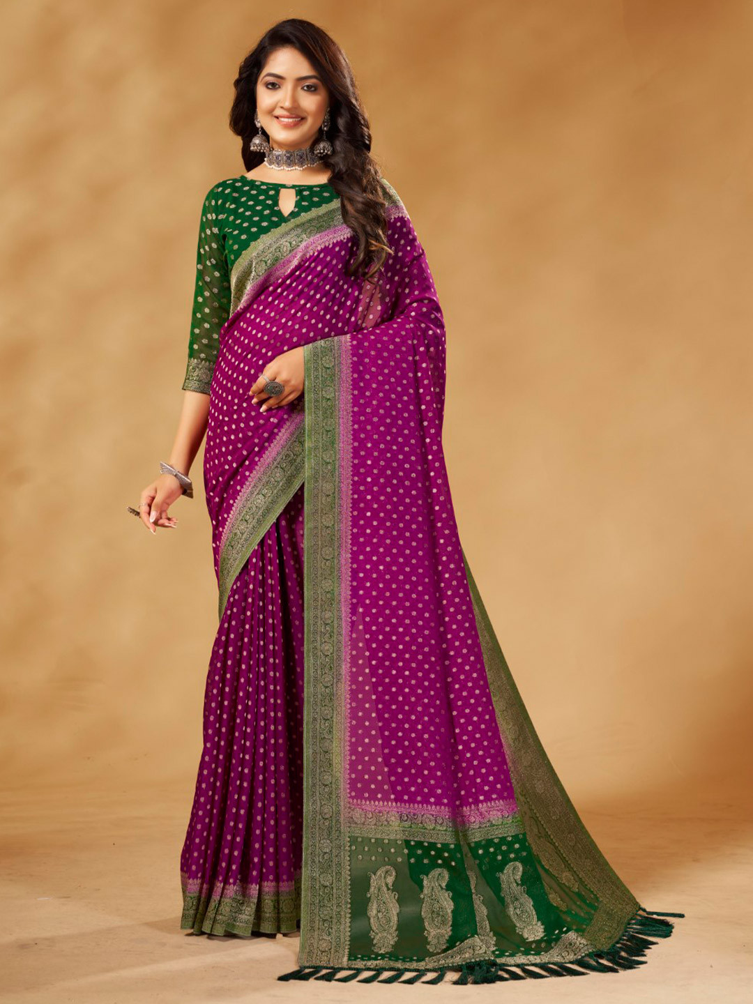 V3 FASHION STUDIO Woven Design Zari Pure Georgette Banarasi Saree, Purple 
V3 FASHION STUDIO Woven Design Zari Pure Georgette Banarasi Saree, Purple