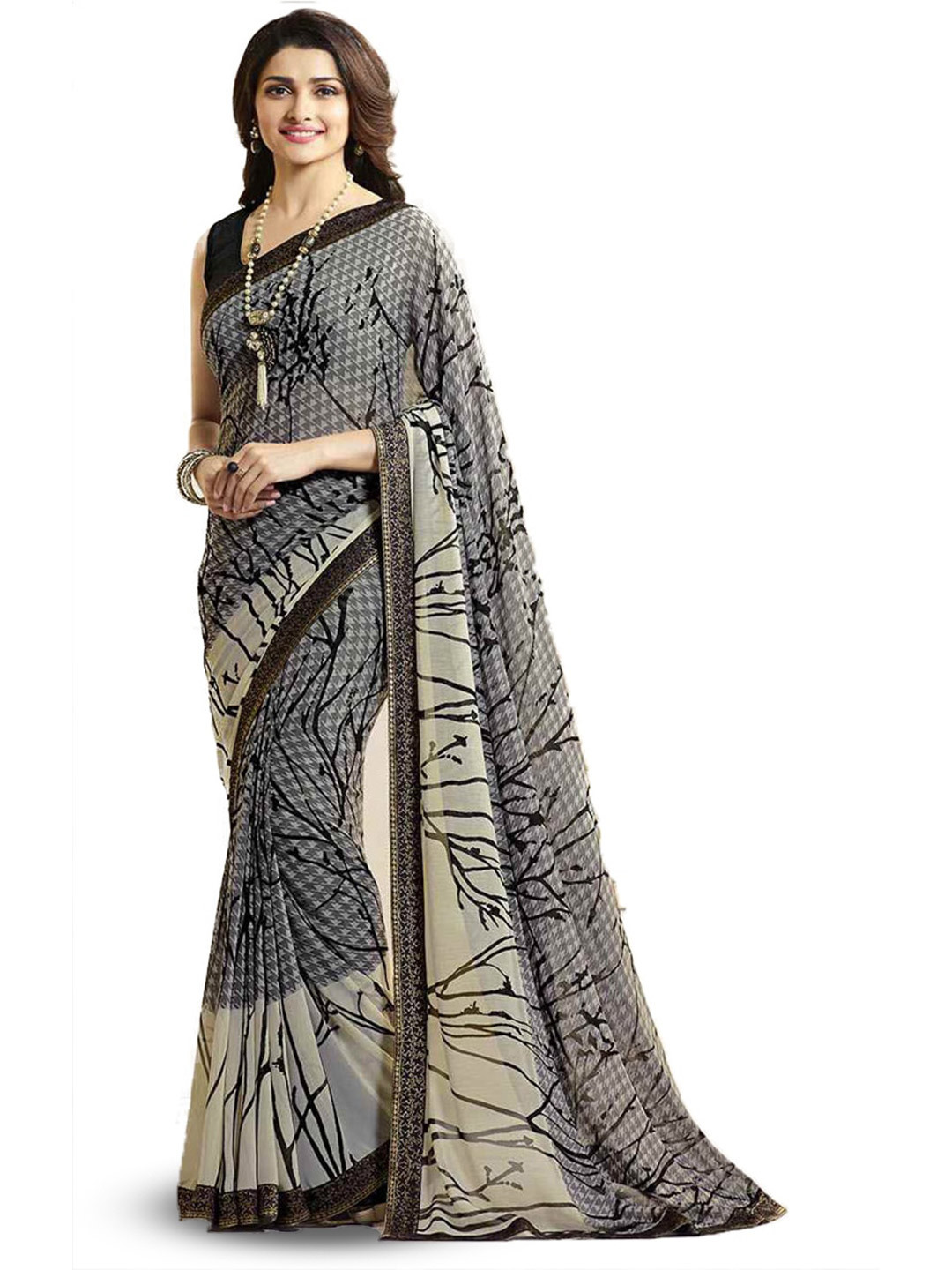 ROOP SUNDARI SAREES Floral Print Pure Georgette Saree, Cream 
ROOP SUNDARI SAREES Floral Print Pure Georgette Saree, Cream