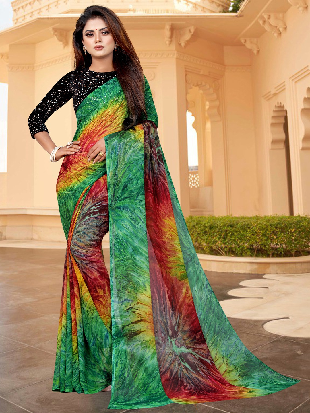 ROOP SUNDARI SAREES Woven Design Floral Embellished Pure Georgette Saree, Turquoise blue
ROOP SUNDARI SAREES Woven Design Floral Embellished Pure Georgette Saree, Turquoise blue