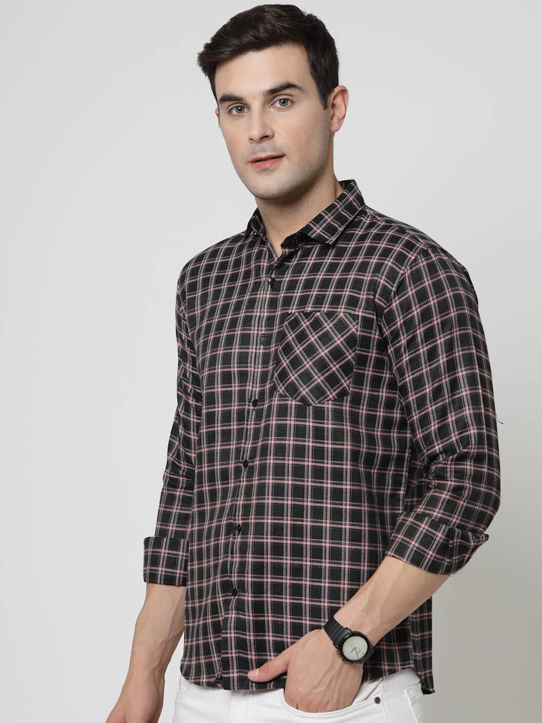 ADWYN PETER Windowpane Checks Spread Collar Chest Pocket Long Sleeves Casual Shirt, Black
ADWYN PETER Windowpane Checks Spread Collar Chest Pocket Long Sleeves Casual Shirt, Black